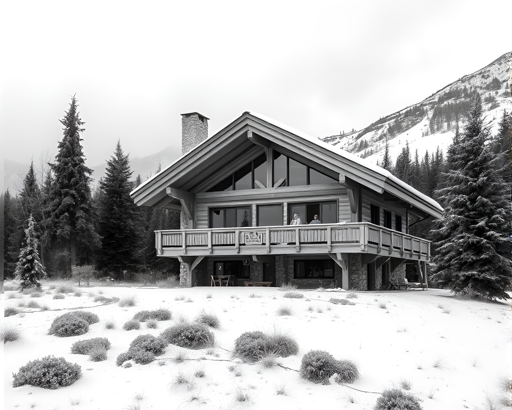 Off-Center Alpine Chalet in Graphite Gray Écorché Study – free AI stock image