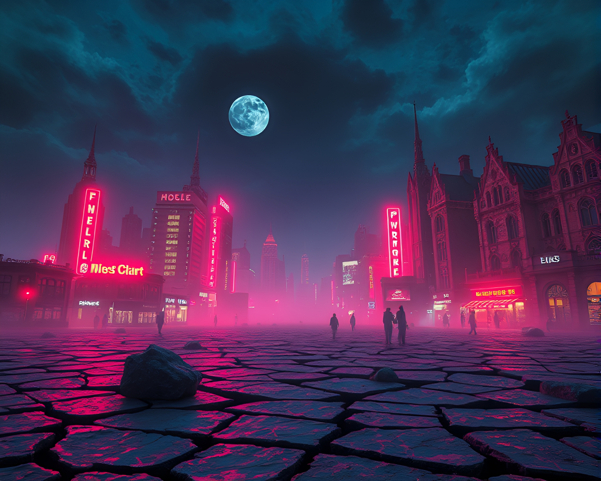 Cracked Earth Gothic Neon Glow – free AI stock image