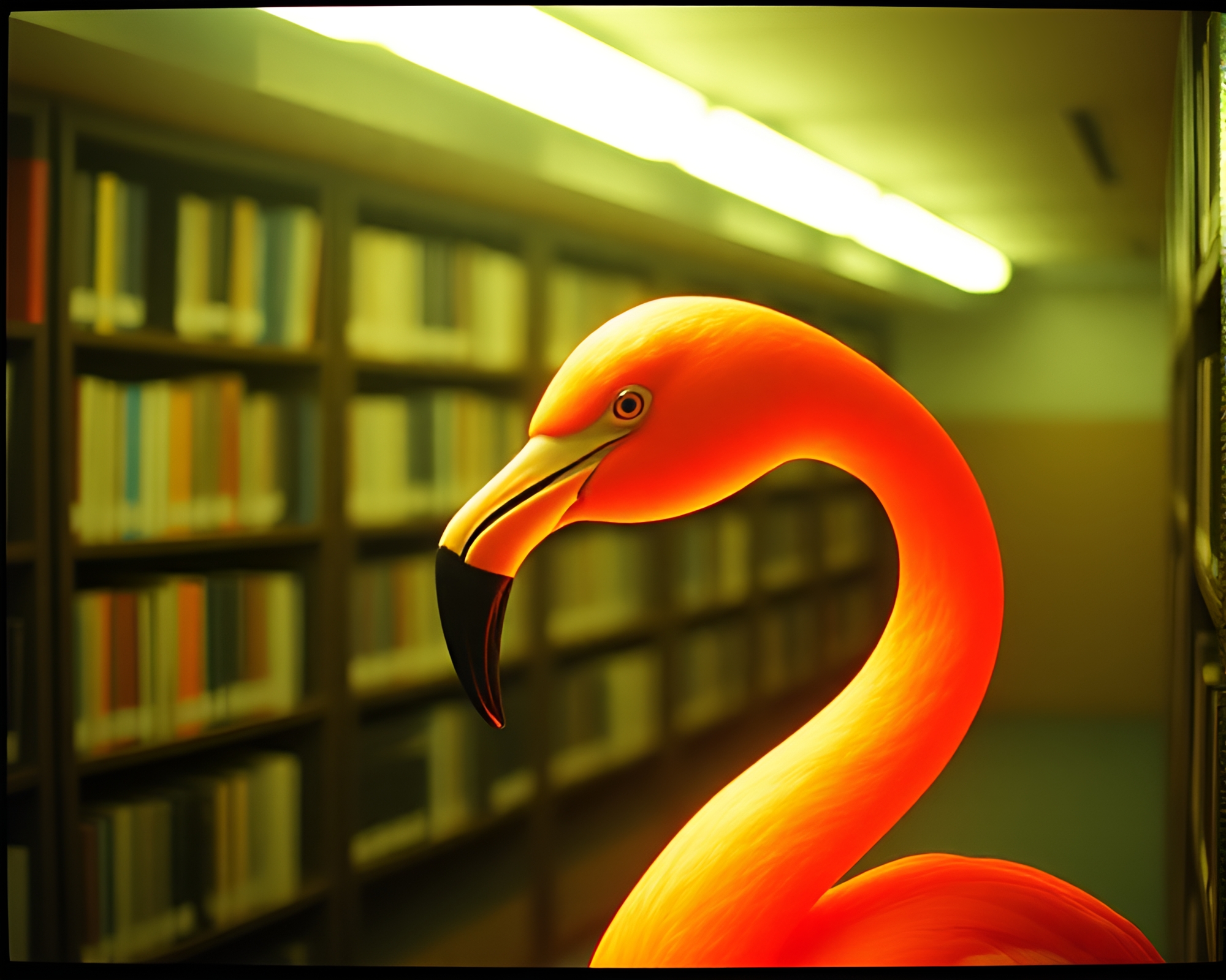 Barcode Striped Flamingo in Retro Library Lamp Light – free AI stock image
