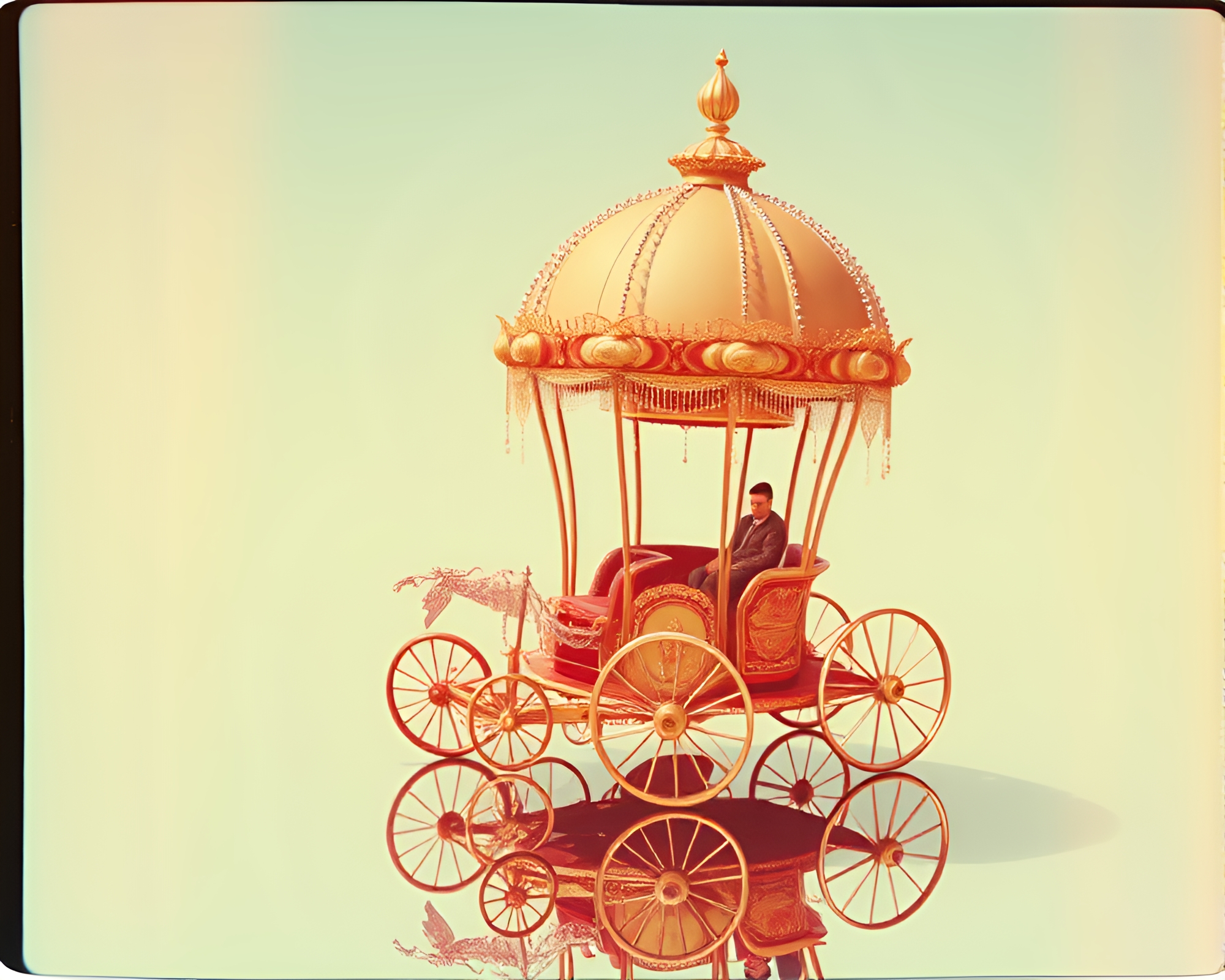 Vintage Chariot Reflection in Chrome, Fluid Simulation – free AI stock image