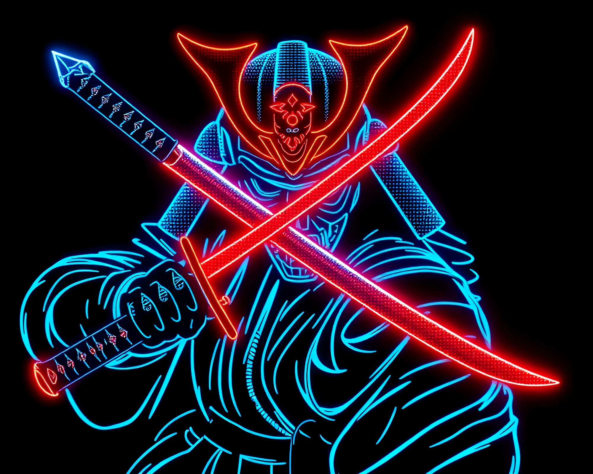 Neon Samurai with Dot Matrix Sword – free AI stock image
