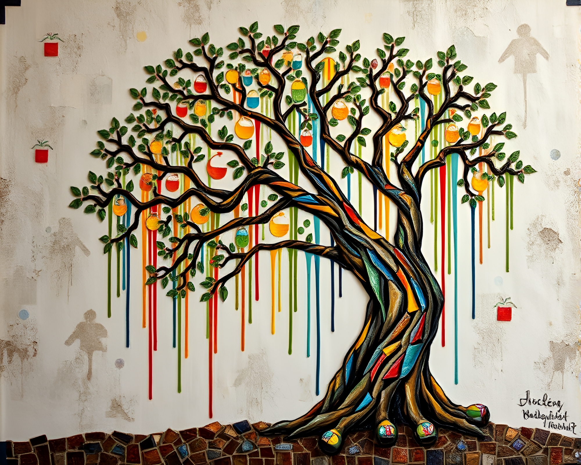 Enchanted Ancient Tree in Children’s Book Graffiti Style – free AI stock image