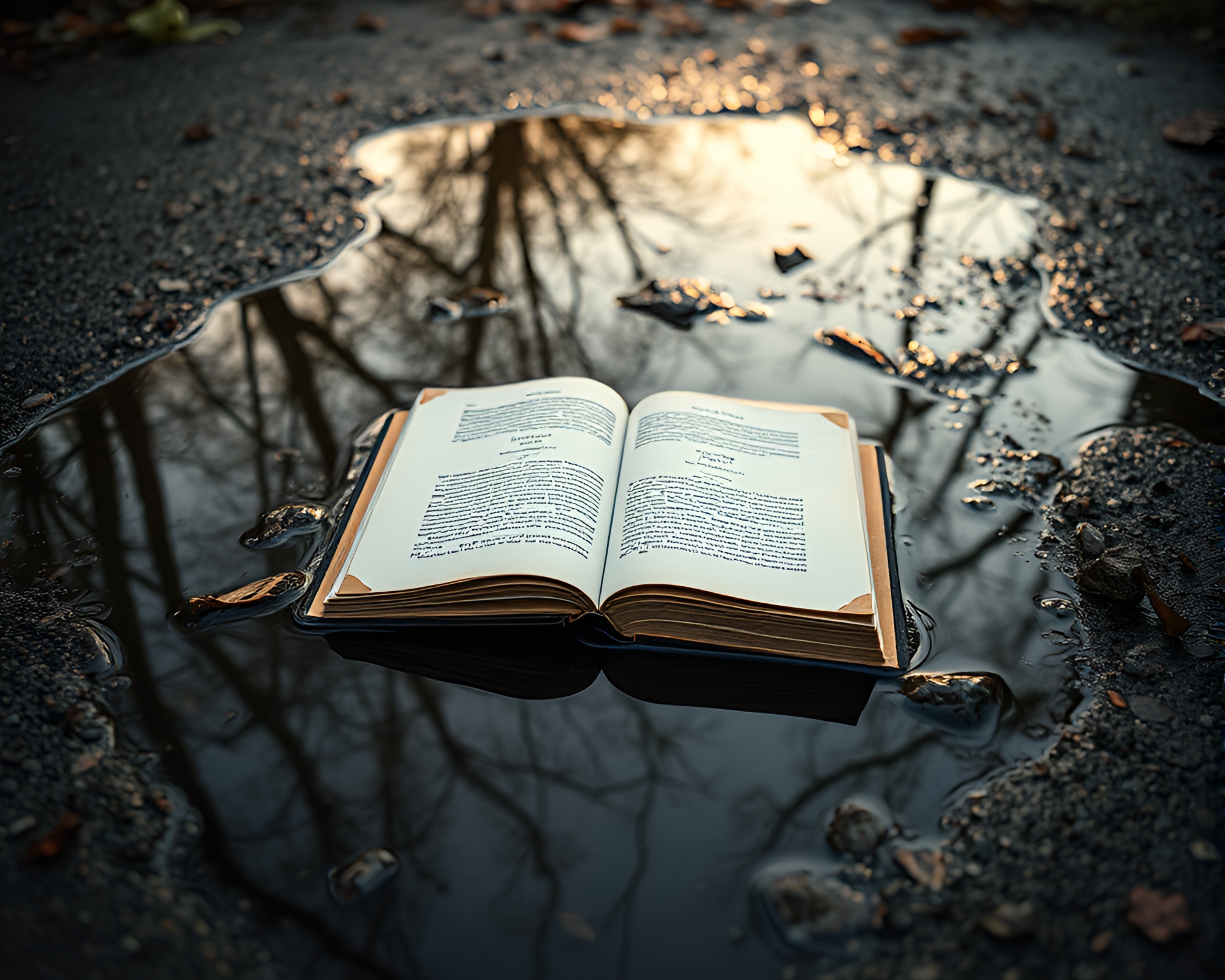 Edgar Allan Poe Novel Reflected in Puddle – free AI stock image