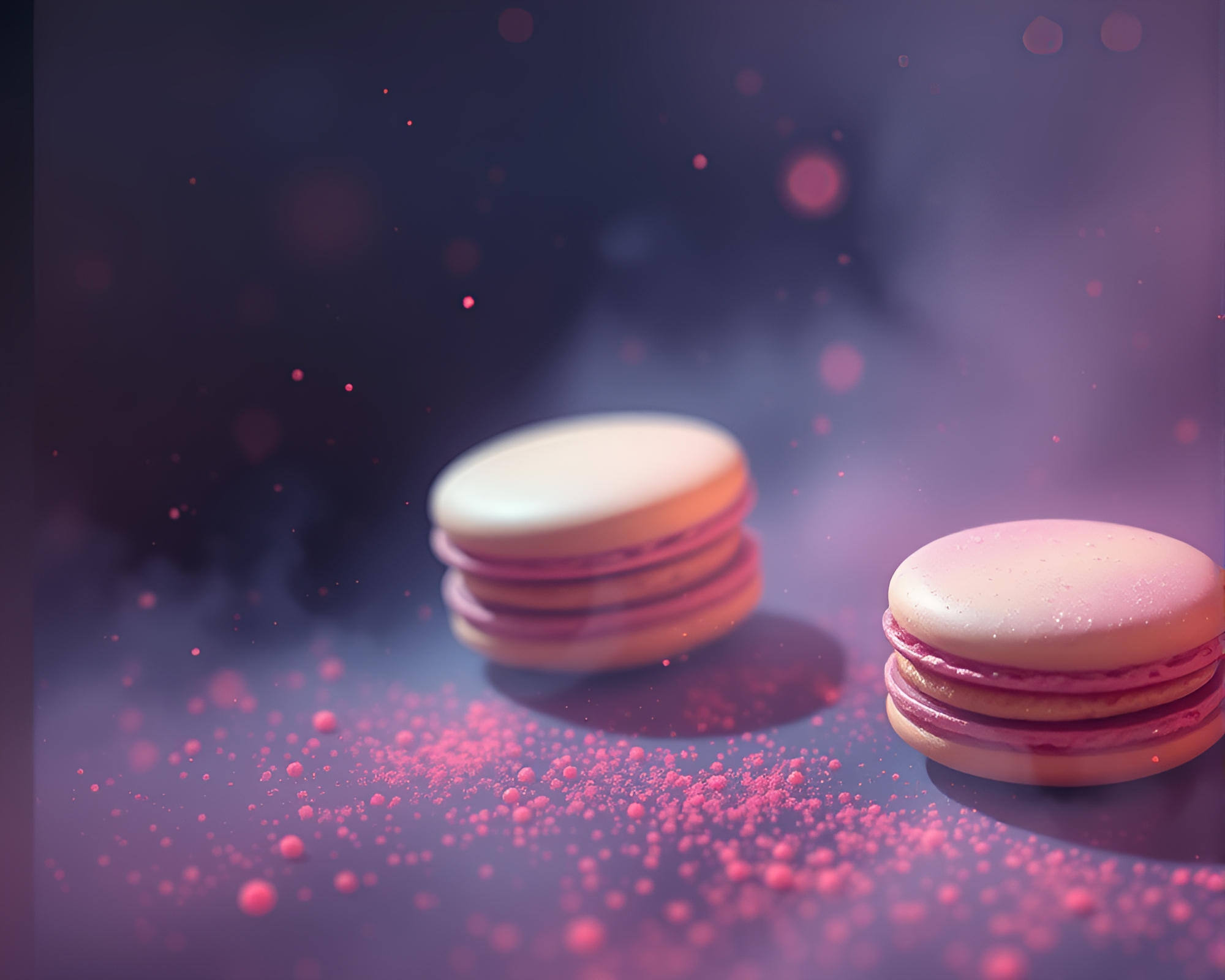 Digital Twilight Macaron Assortment in Dust Particles – free AI stock image
