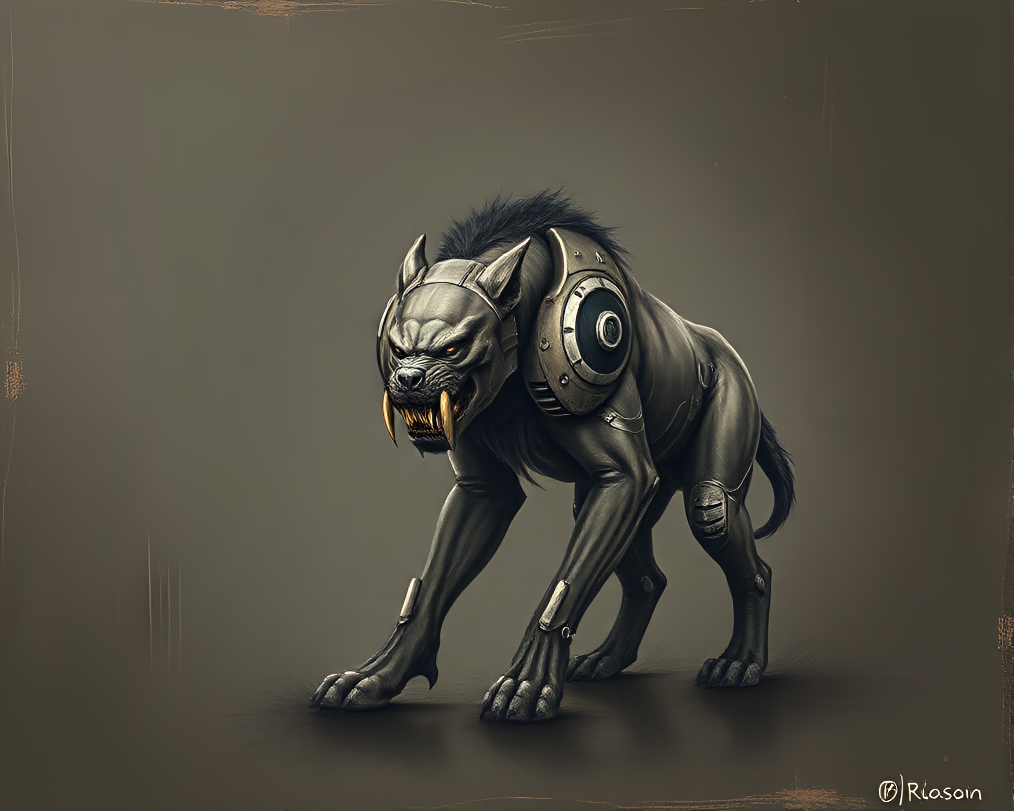 Retro Futurism Cerberus Chalkboard Smudge Art – free AI stock image