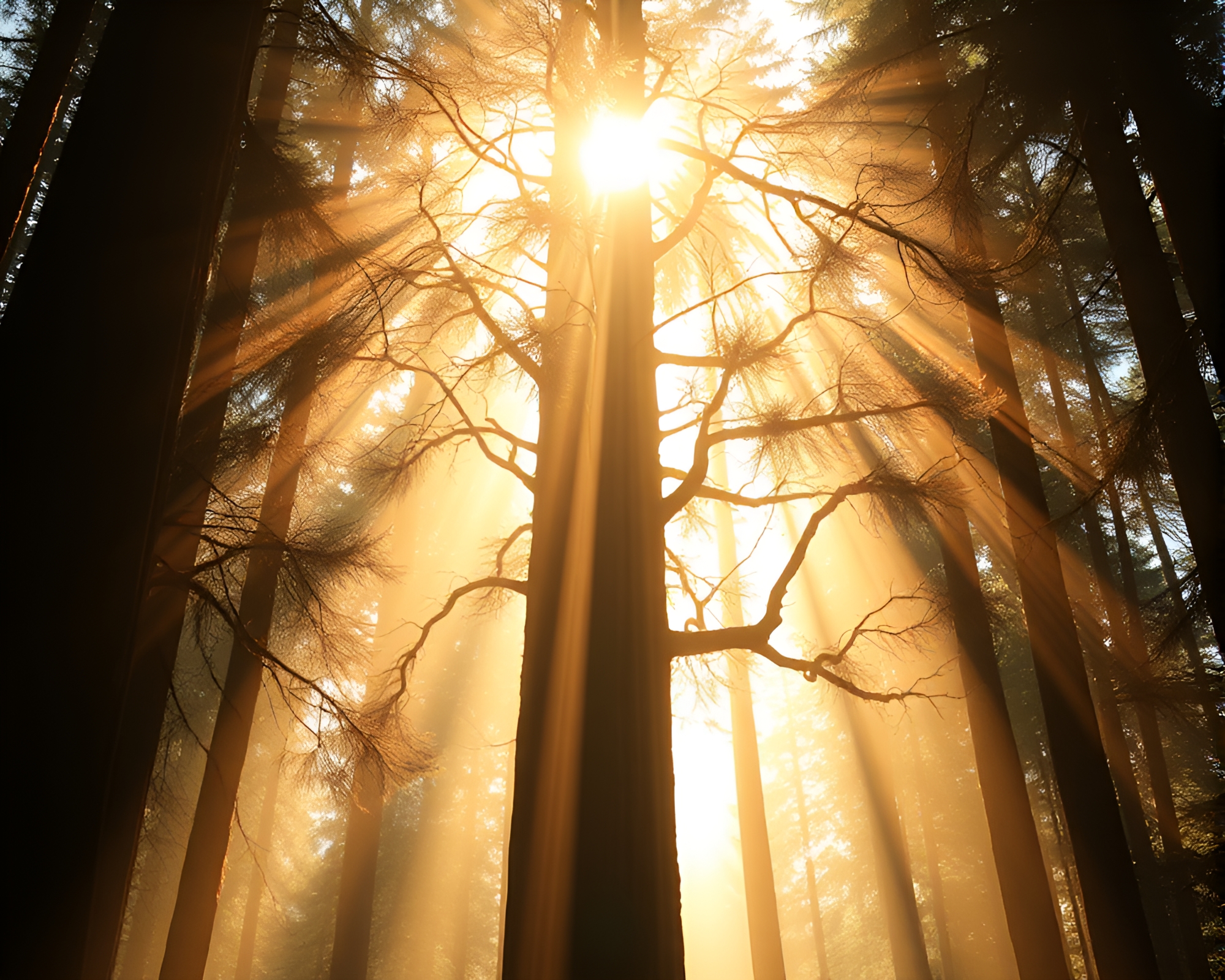 Silhouette of Redwood Tree with Fractal Overlay Illustration – free AI stock image