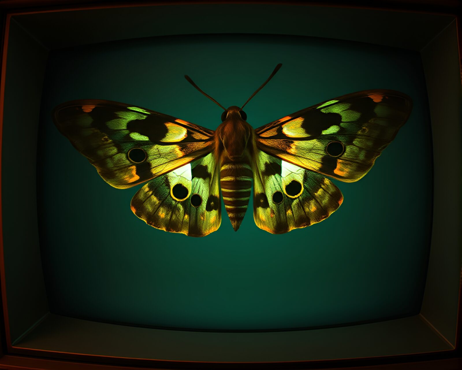 A digital moth in a flickering CRT light.