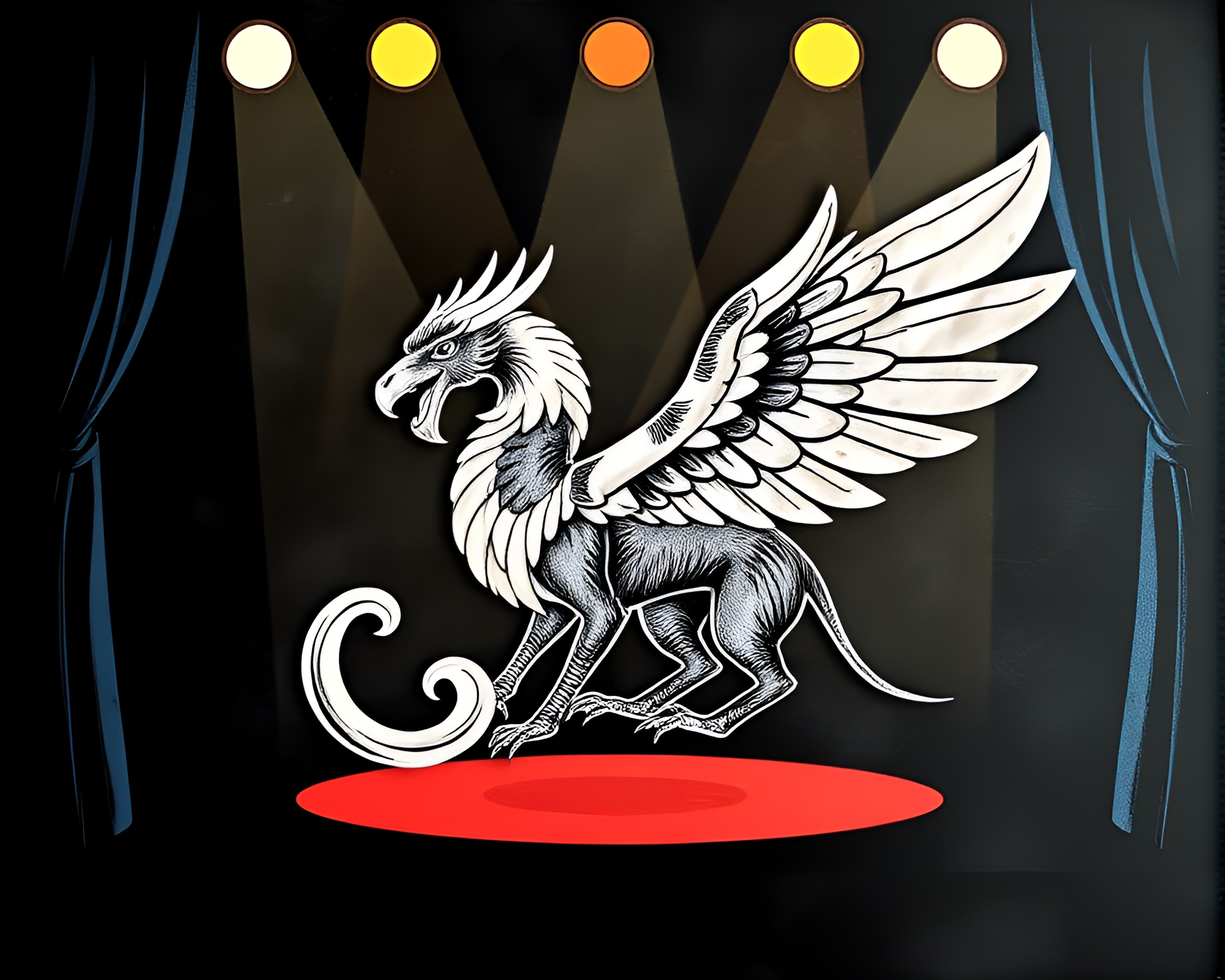 Fantastical Collage: Gryphon Spotlight on Chalkboard – free AI stock image