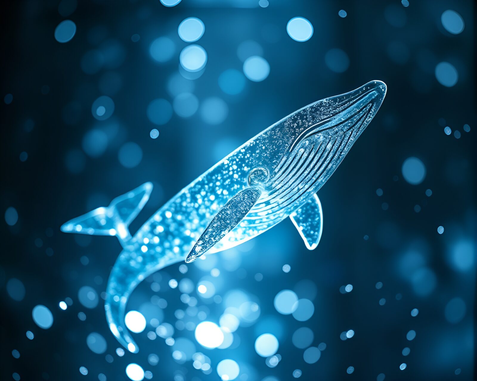 Majestic whale distorted in vibrant stained glass hues