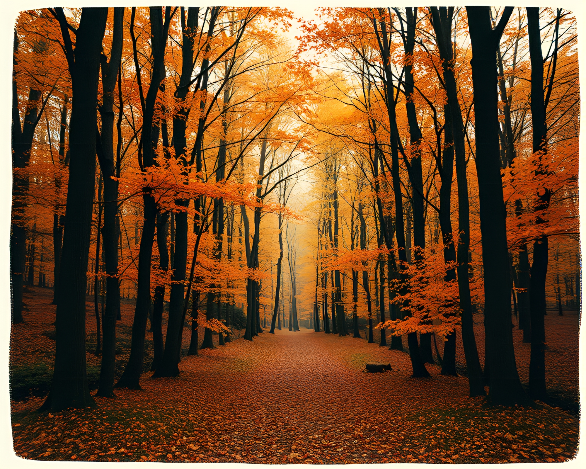 Enchanted Autumn Forest: VHS Sumi-e Reverie – free AI stock image