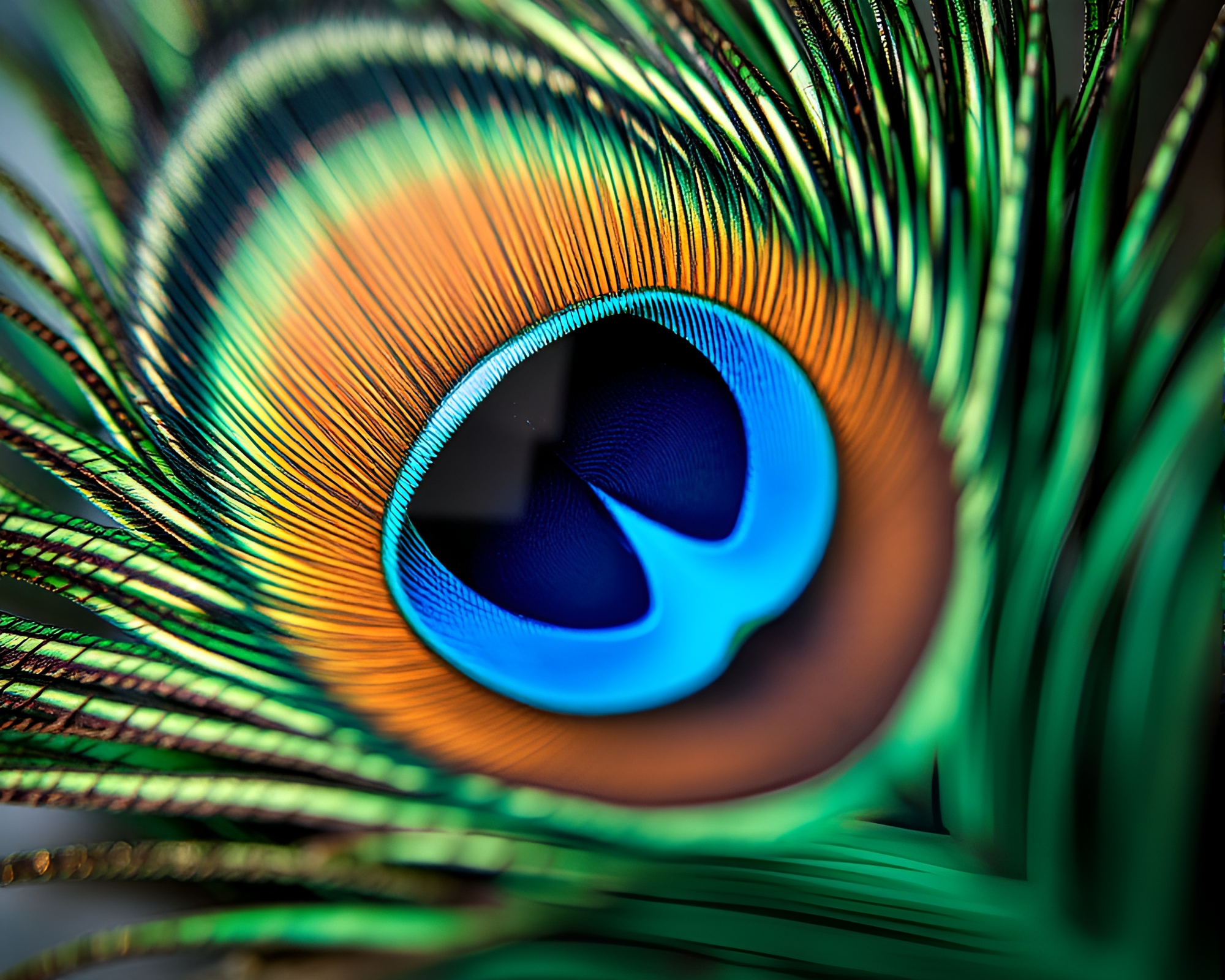 Vibrant Peacock Feather Split Focus Composition – free AI stock image