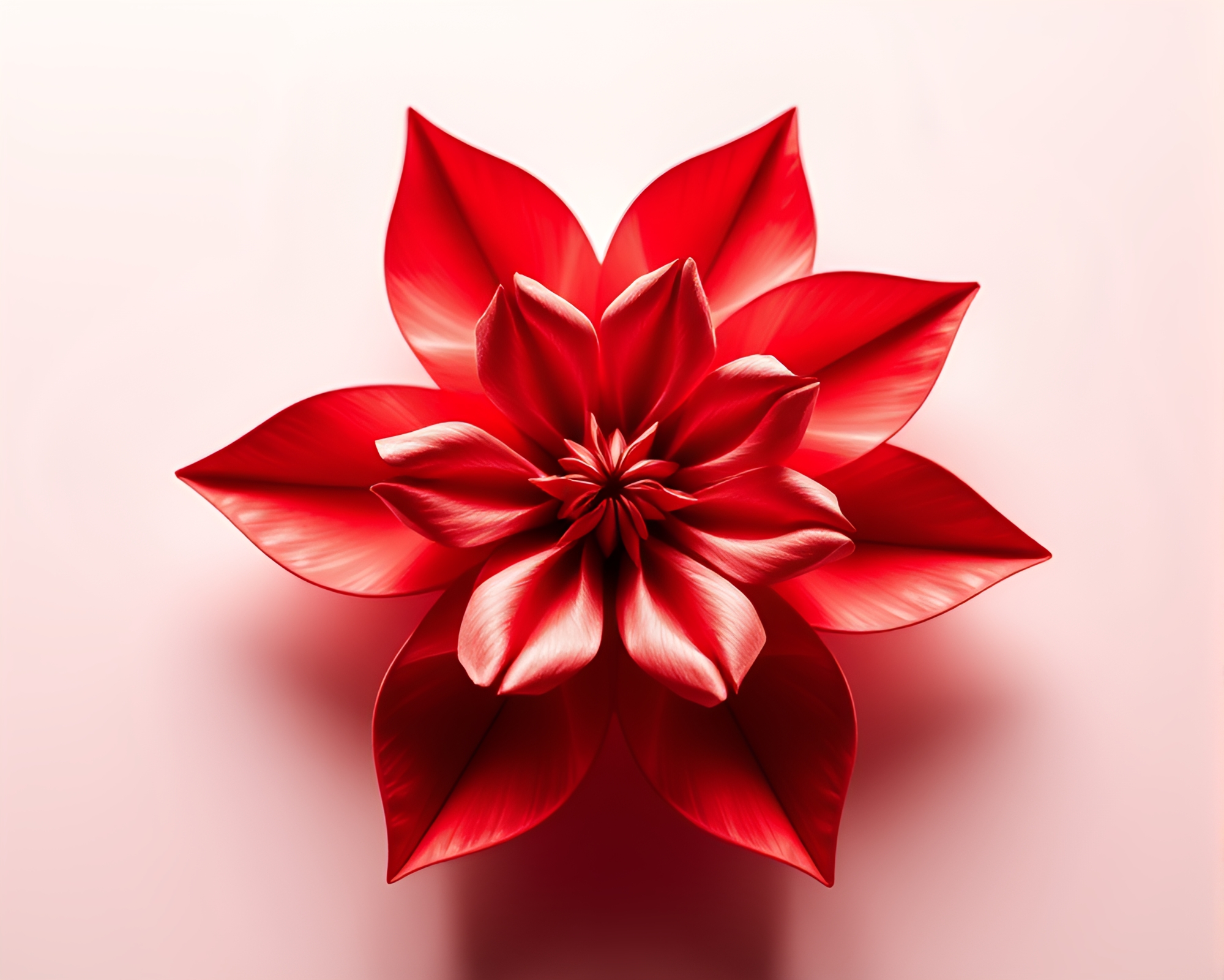 Fractal Origami Flower in Monochrome Red Hue Composition – free AI stock image