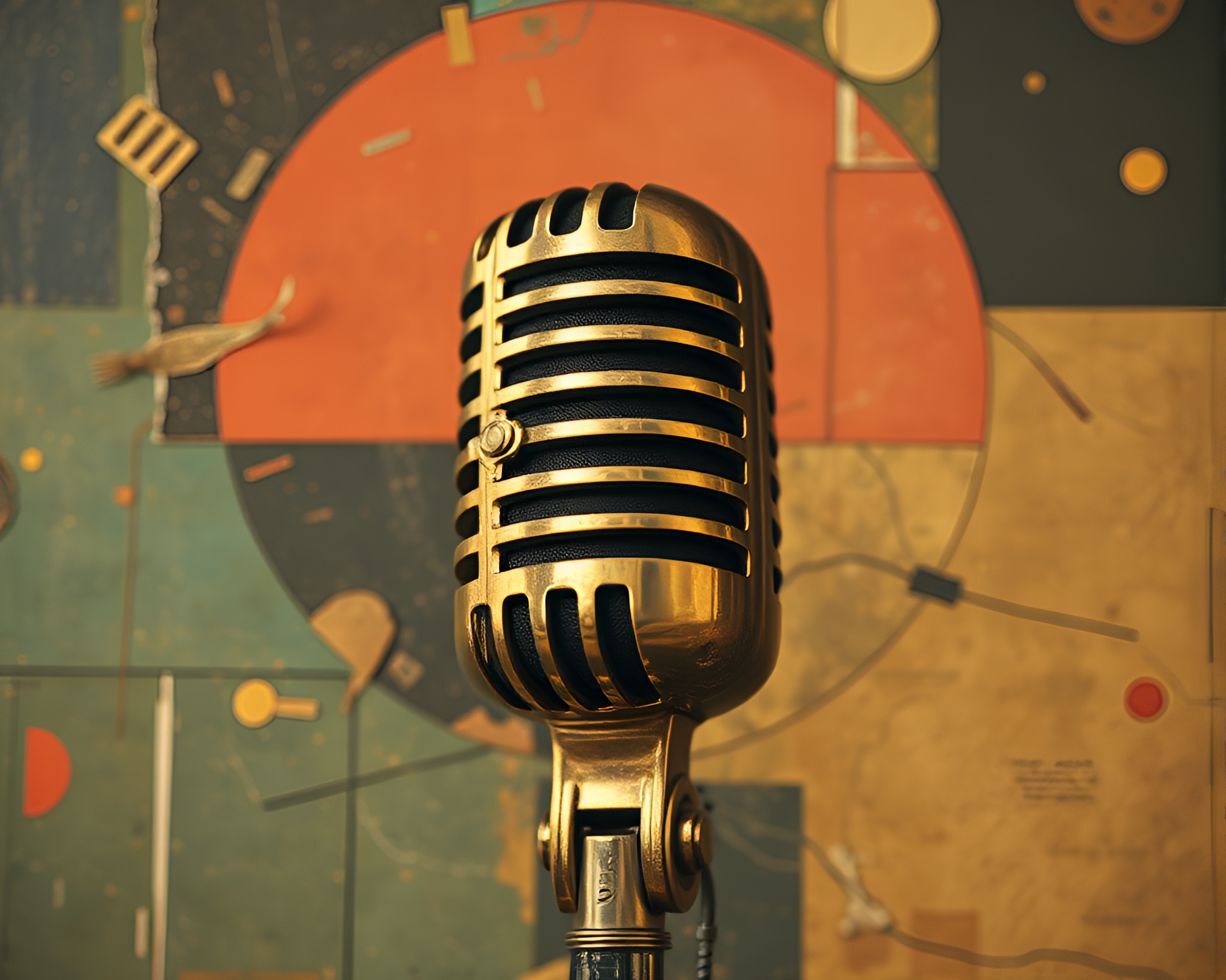 Microphone in Dadaist Collage with Rule of Thirds Framing – free AI stock image