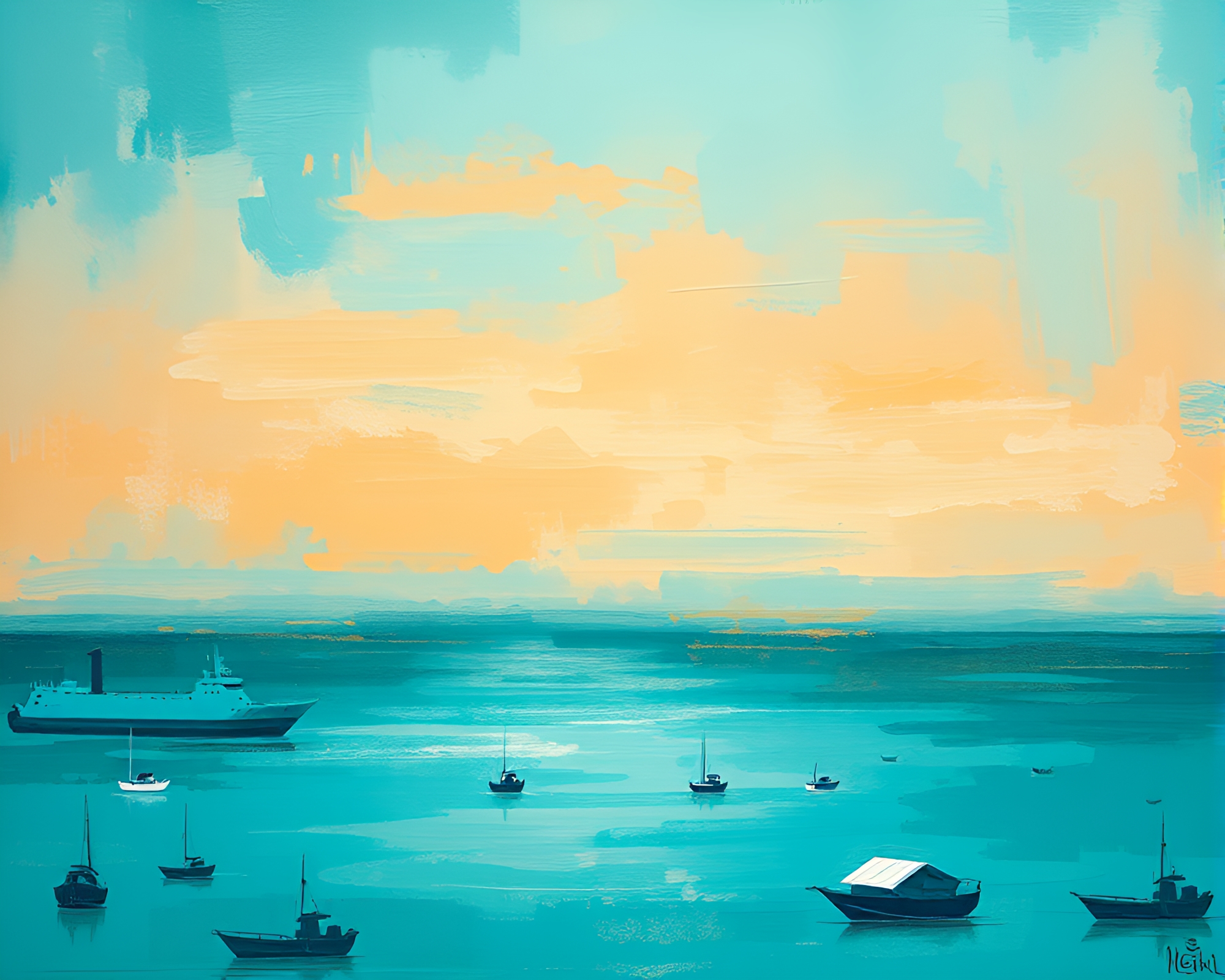 Virtual Reality Oasis: Turquoise Calm Palette Knife Painting – free AI stock image