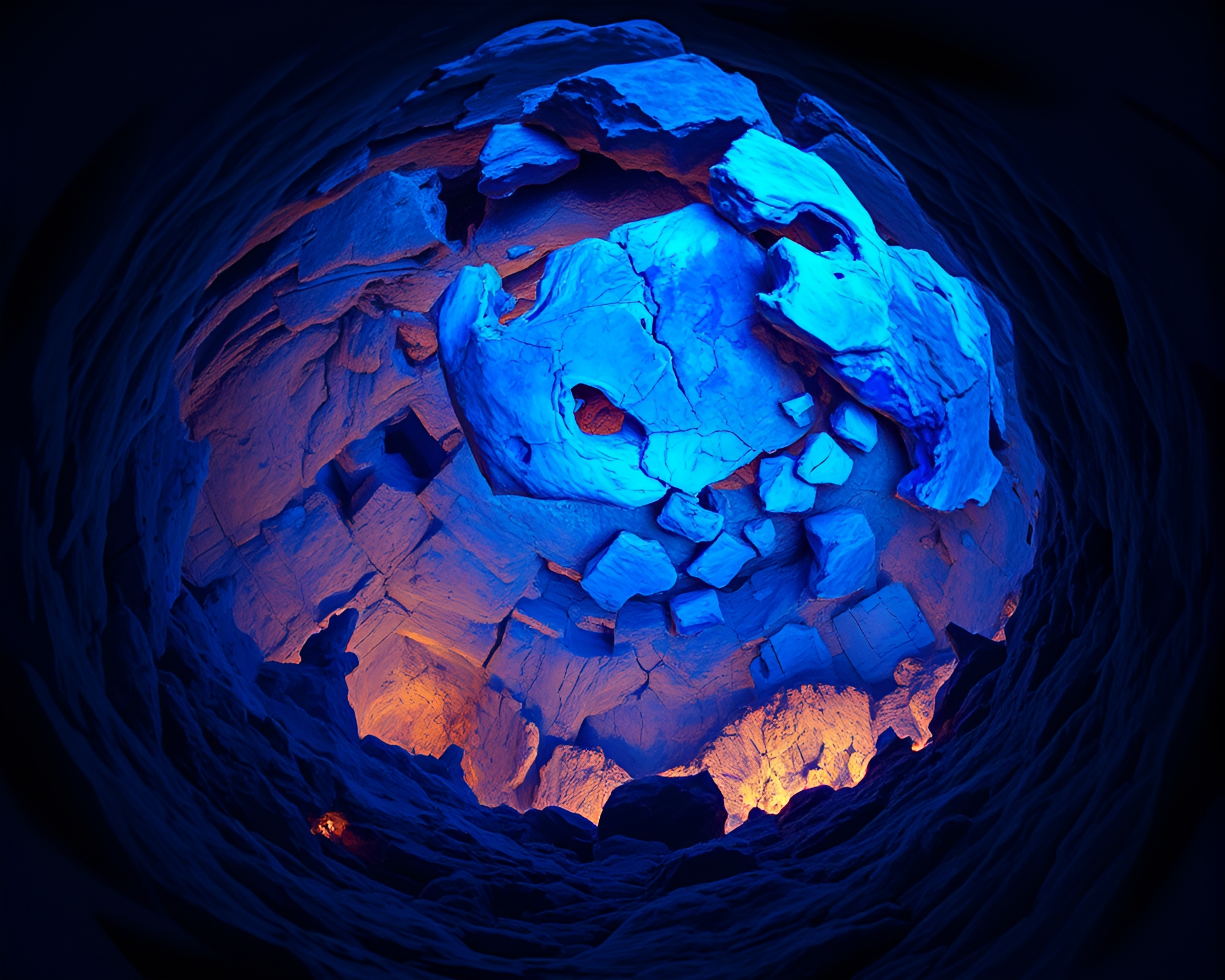 Ancient Cave Painting Illuminated in Cobalt Blue 3D Scan – free AI stock image
