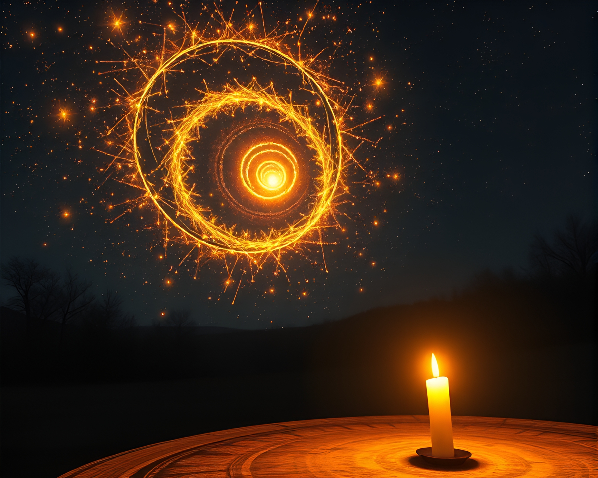 Enigmatic Antimatter Grenade in Golden Spiral Candlelit Night – free AI stock image