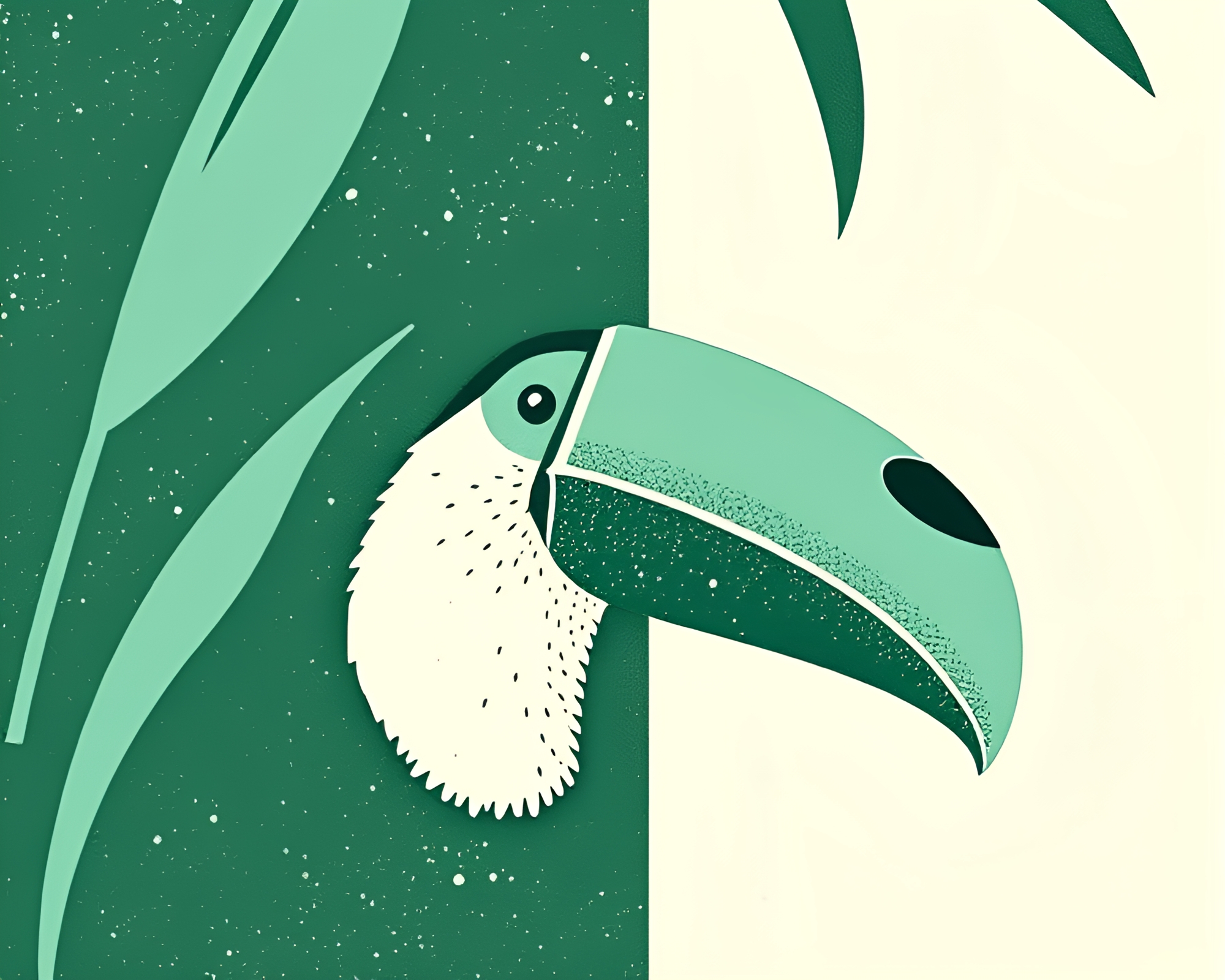 Mint Green Geometric Toucan Linocut Texture Art – free AI stock image