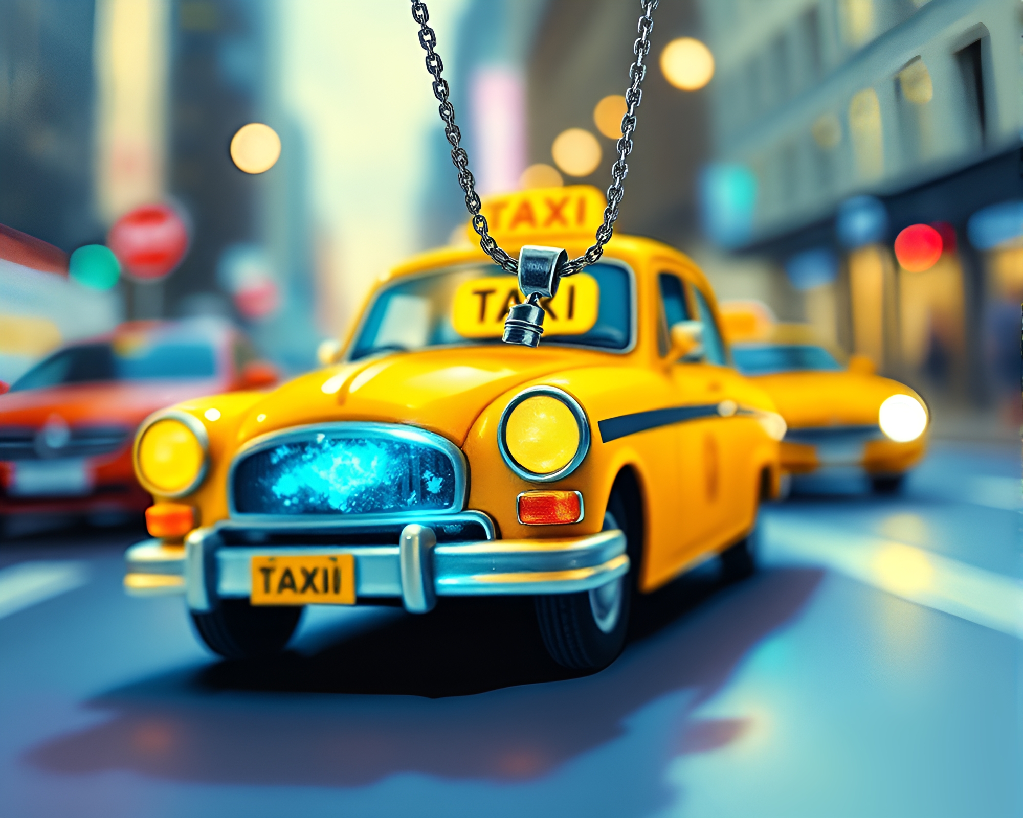 Taxi Blur Streak Necklace Glow Childlike Illustration – free AI stock image