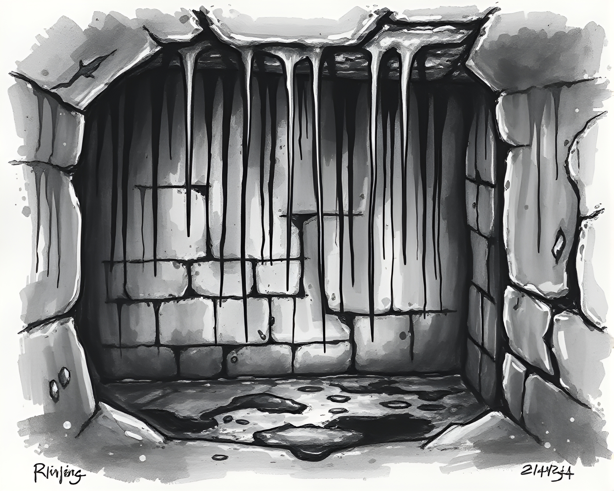 Runic Alphabet Ink Wash Drips Conté Crayon Drawing – free AI stock image