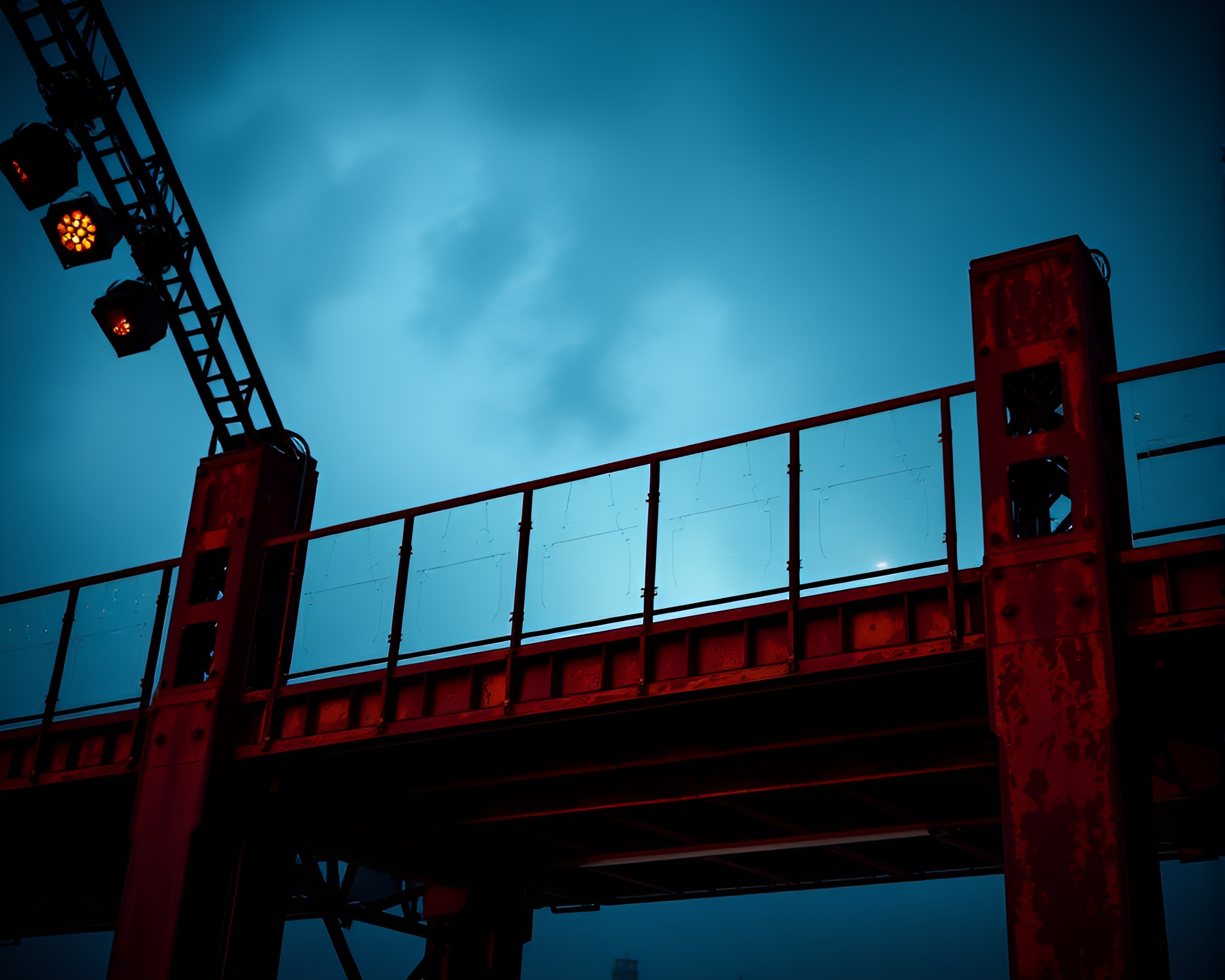 Rust Patina Glass Bridge Concert Lights – free AI stock image