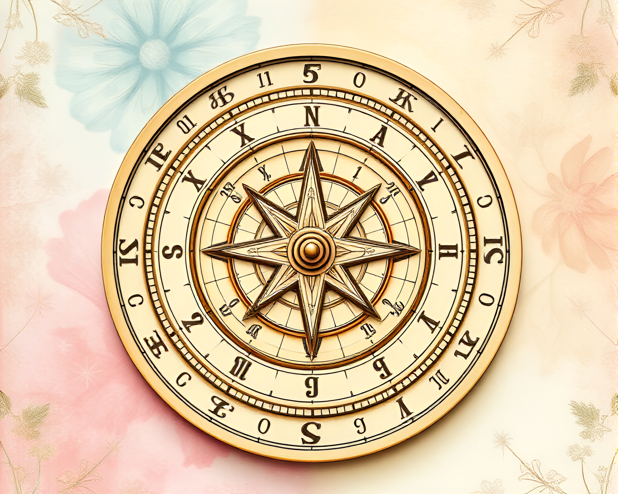 Botanical Pocket Sundial with Intricate Pastel Patterns – free AI stock image