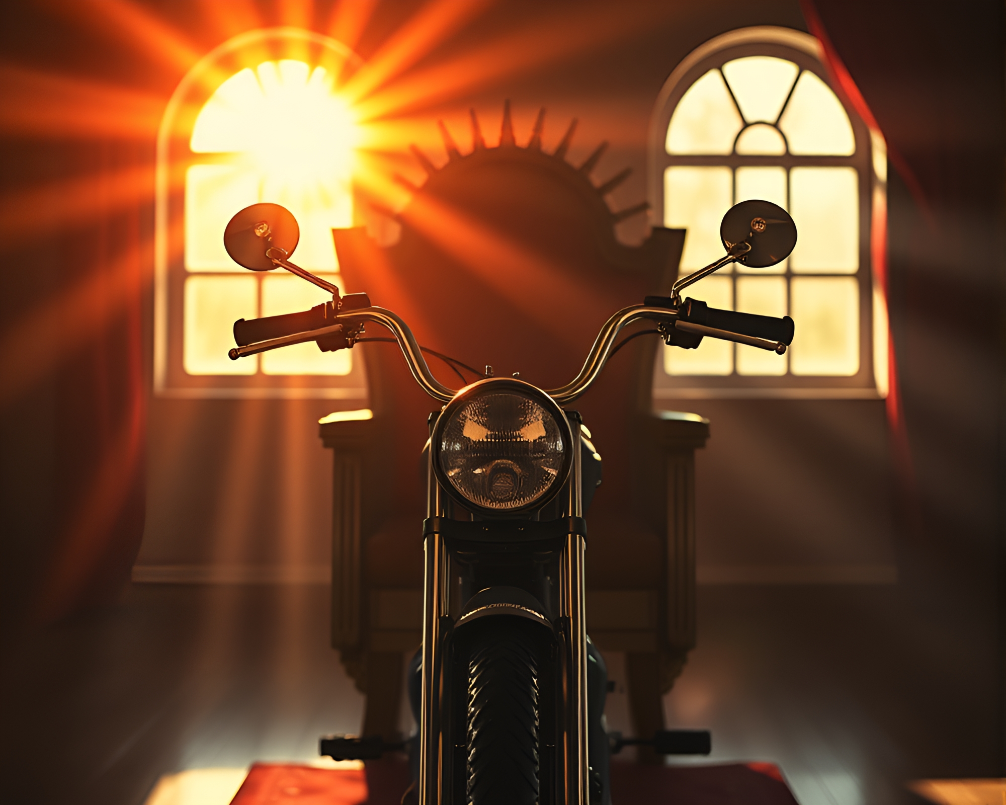 Solar-Powered Bike in Throne Room Sunburst – free AI stock image