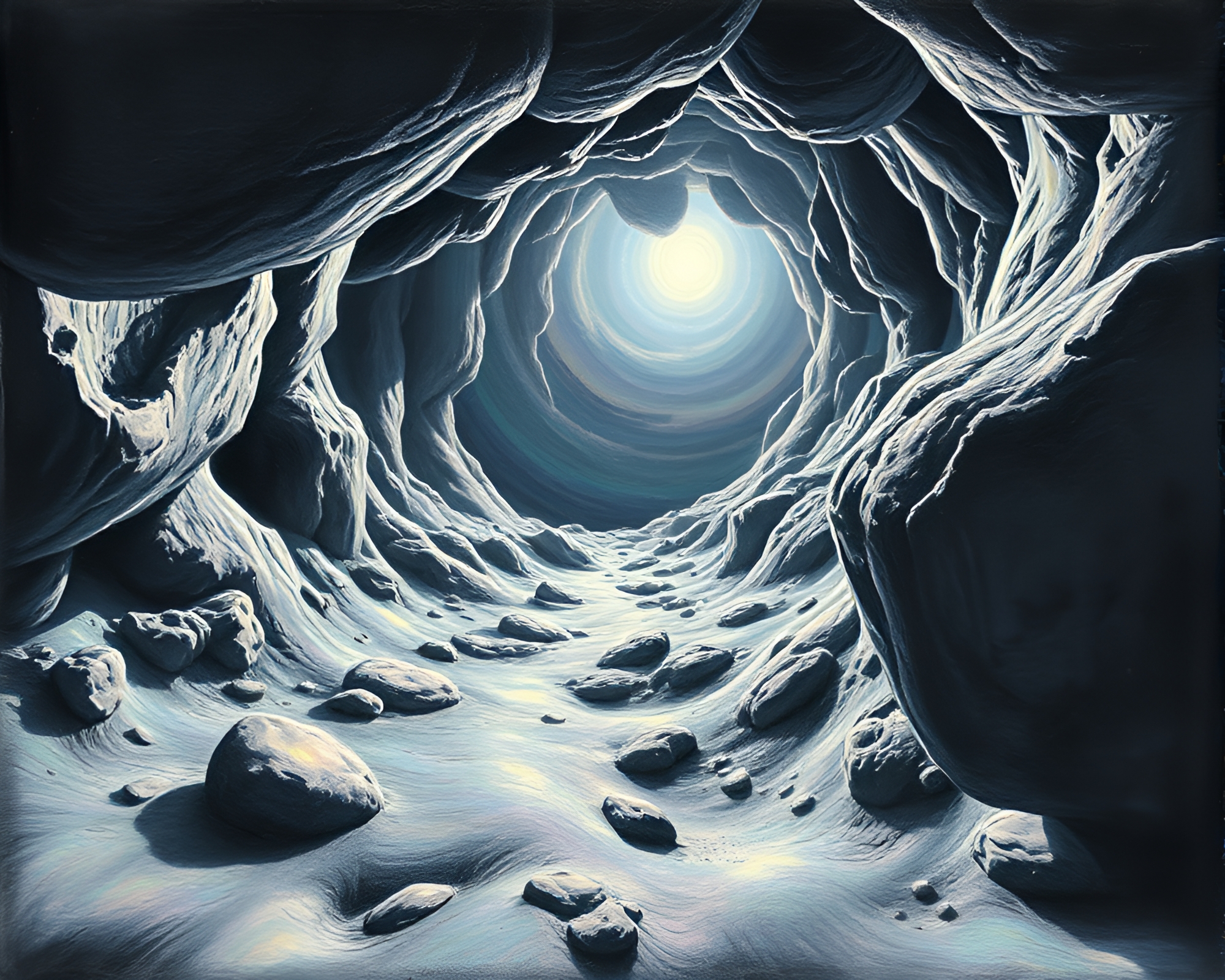 Chalk Drawing of a Luminous Oasis from Below – free AI stock image