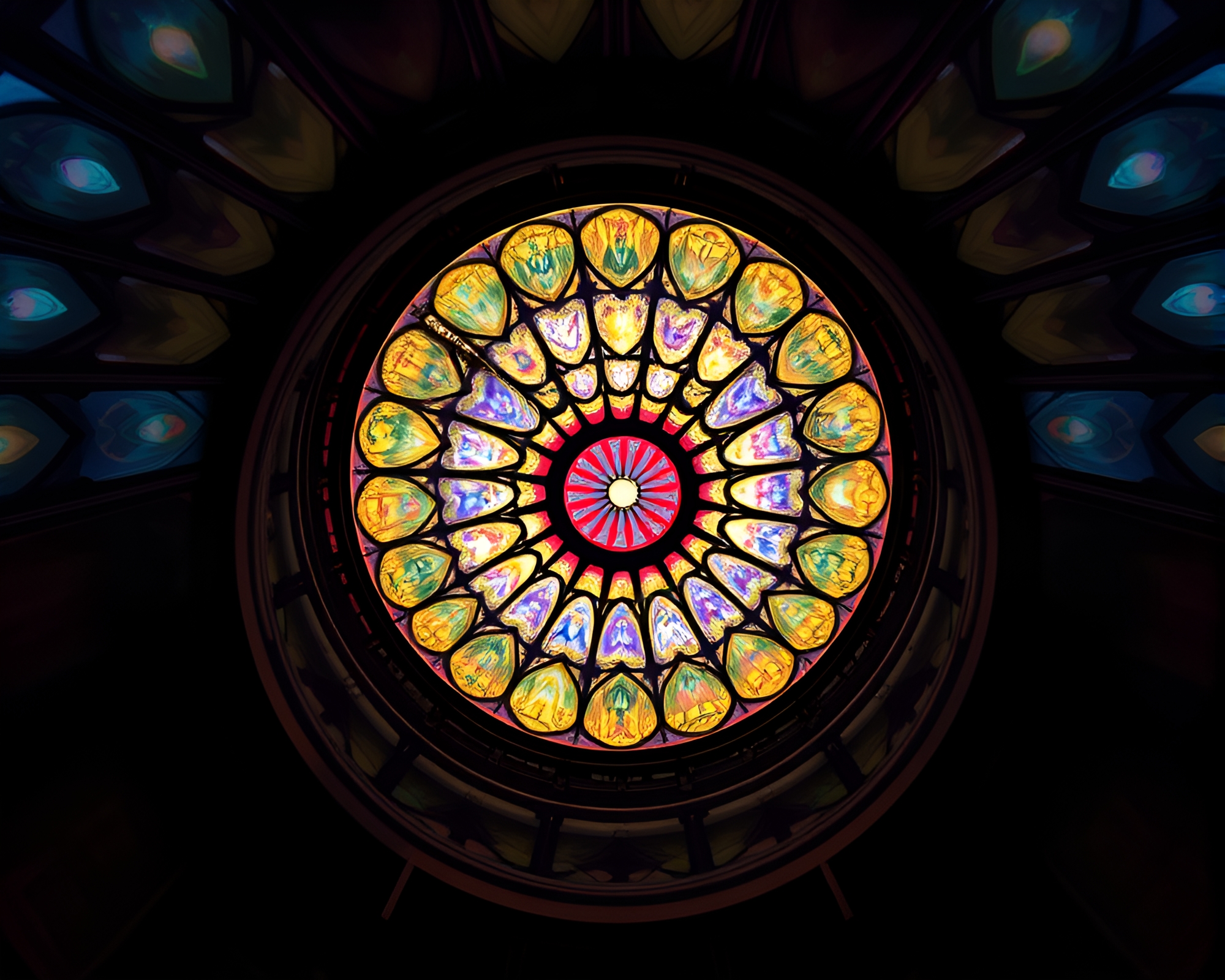 Fractal Stained Glass Dome Illuminate Retro 3D Scan – free AI stock image