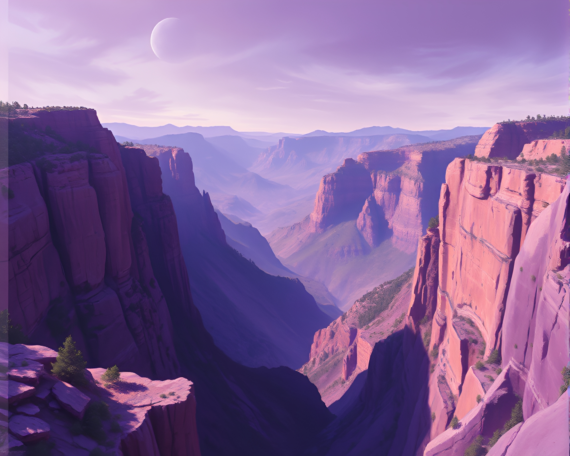 Ethereal Panoramic Rifts in Amethyst Hue – free AI stock image