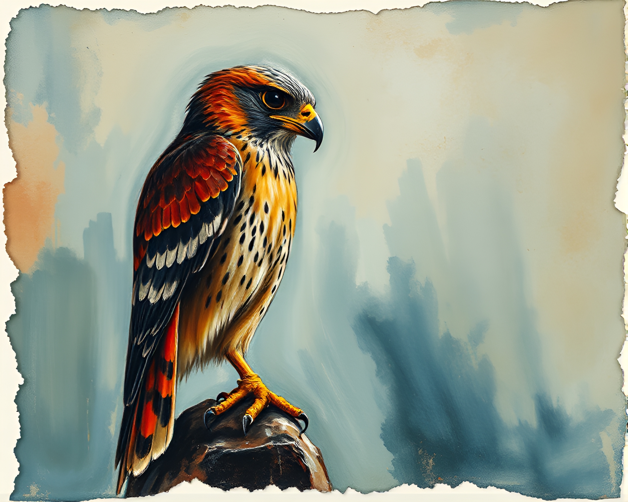 Torn Edges Falcon in Gouache Film Grain Art – free AI stock image