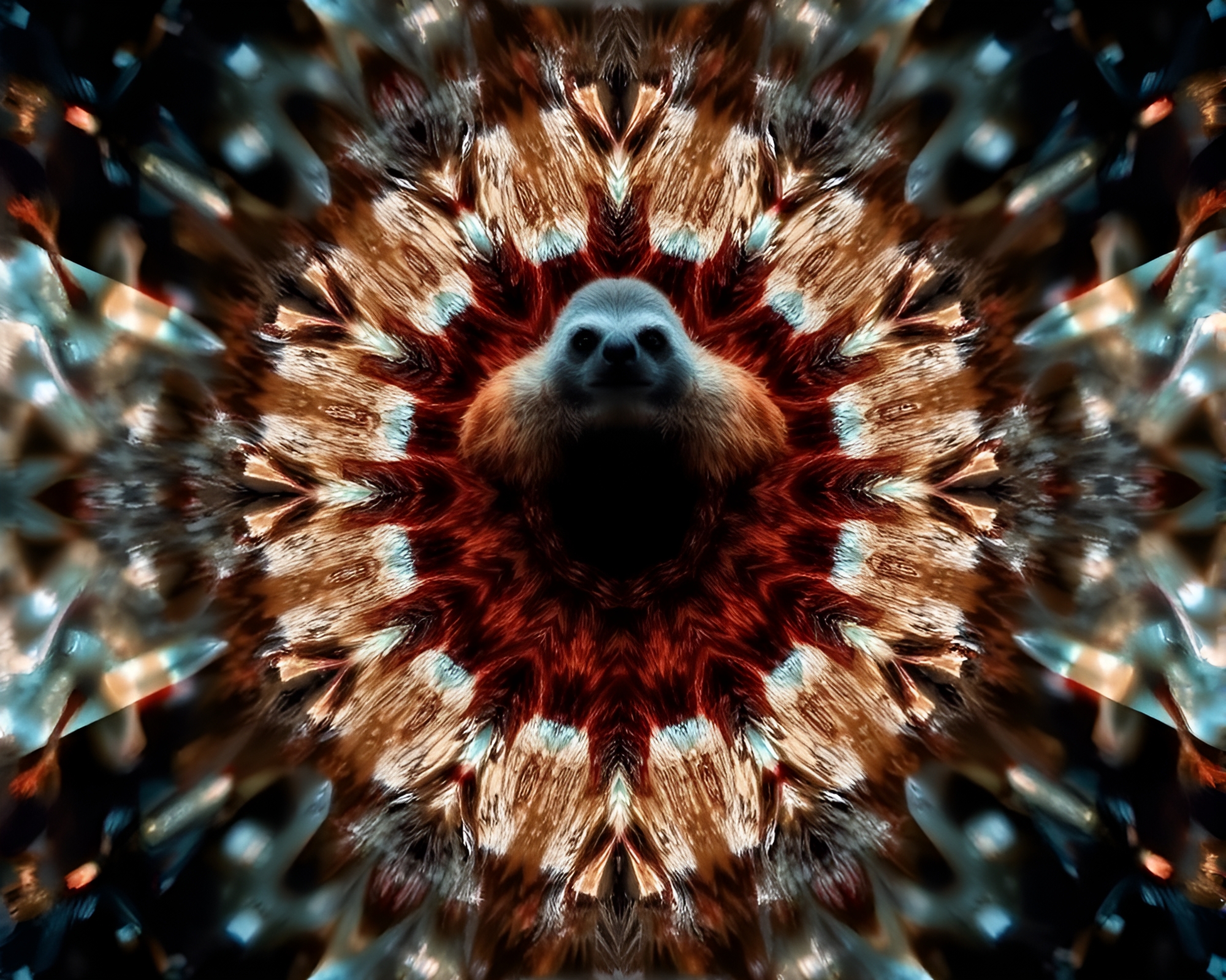 Sloth Silhouette in Technicolor Kaleidoscope Double Exposure – free AI stock image