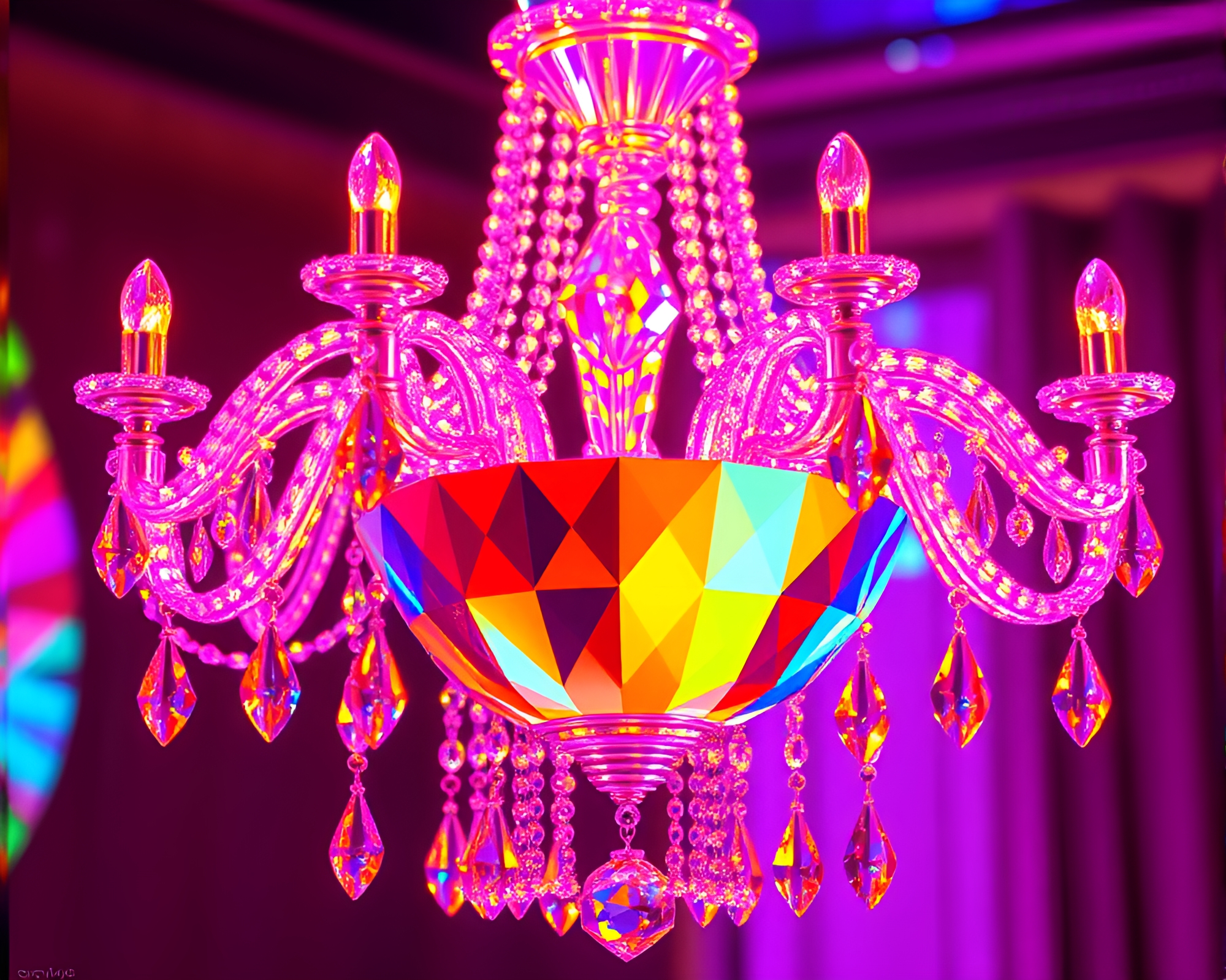 Prismatic Crystal Chandelier in Thermal Imaging Colors – free AI stock image