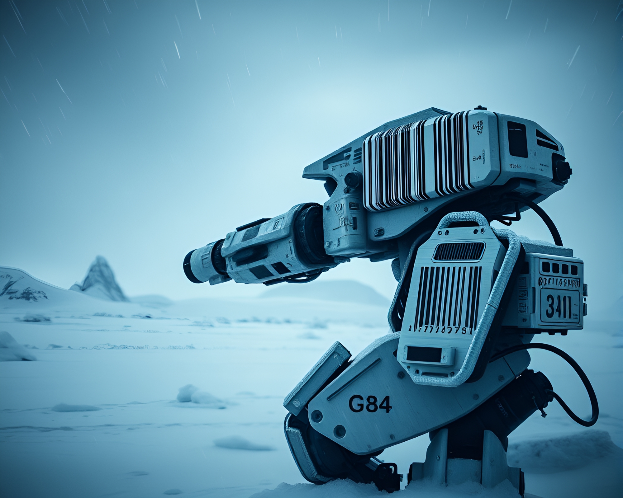 Mech Warrior in Antarctic Whiteout – free AI stock image