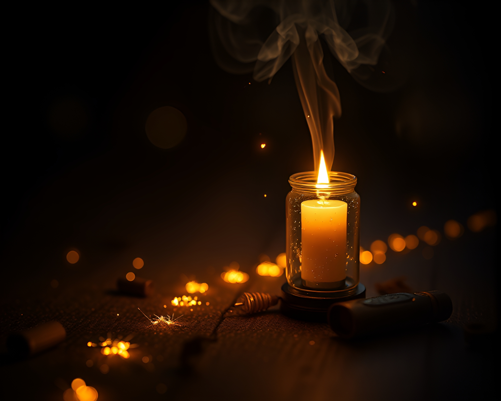 Enchanting pocket watch amidst swirling candle smoke – free AI stock image