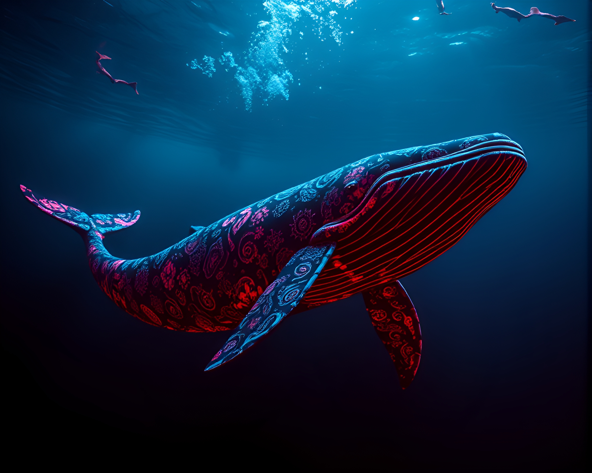 Intricate Whale Silhouette in Duotone Ocean Depths – free AI stock image