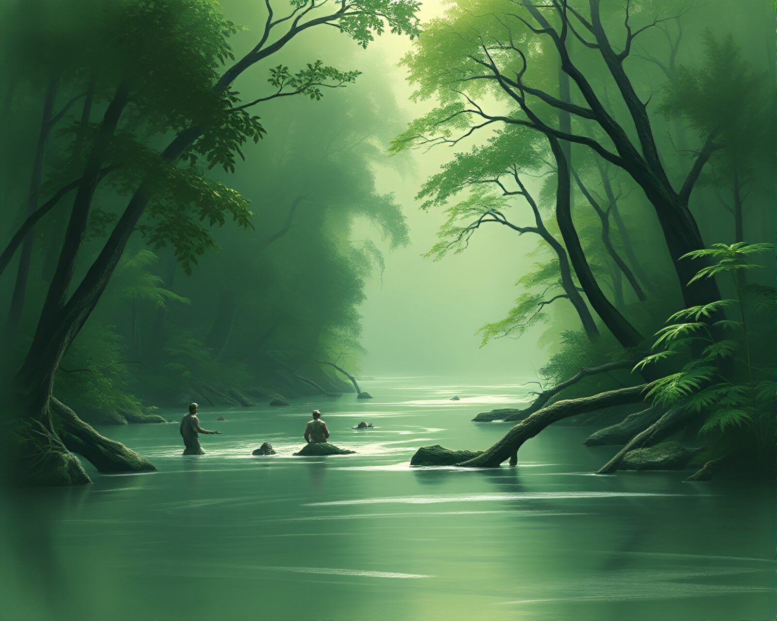 Enchanting scene of chalk drawings in a lush green rainforest