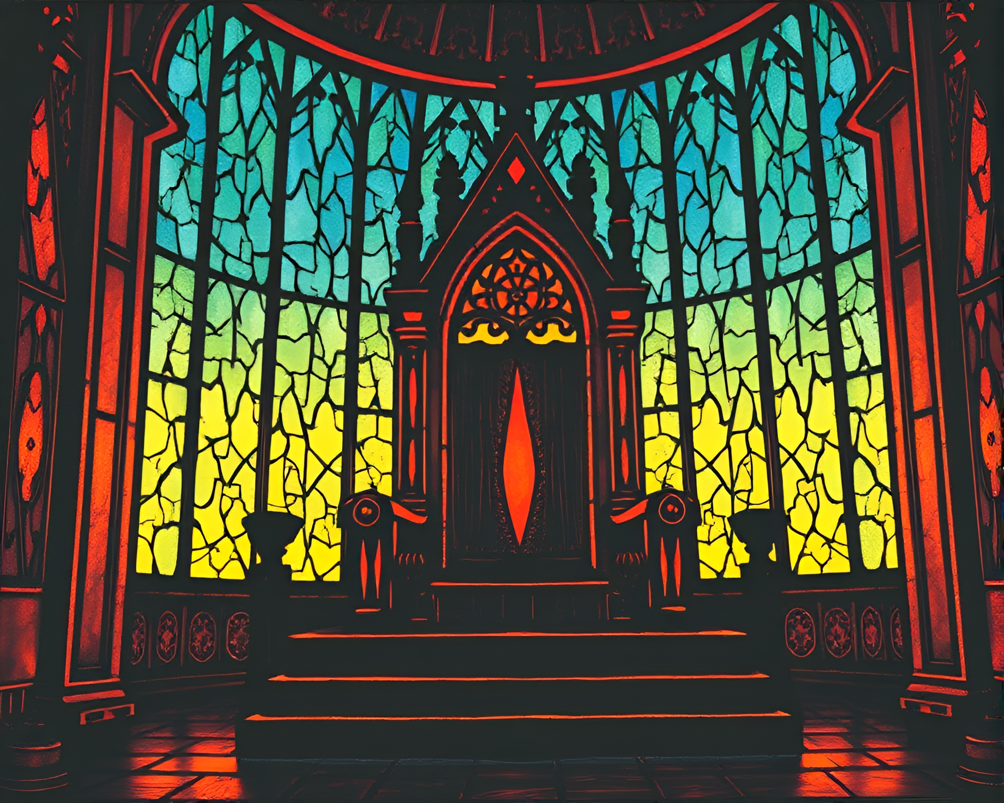 Majestic Throne Room in Egg Tempera Stained Glass – free AI stock image