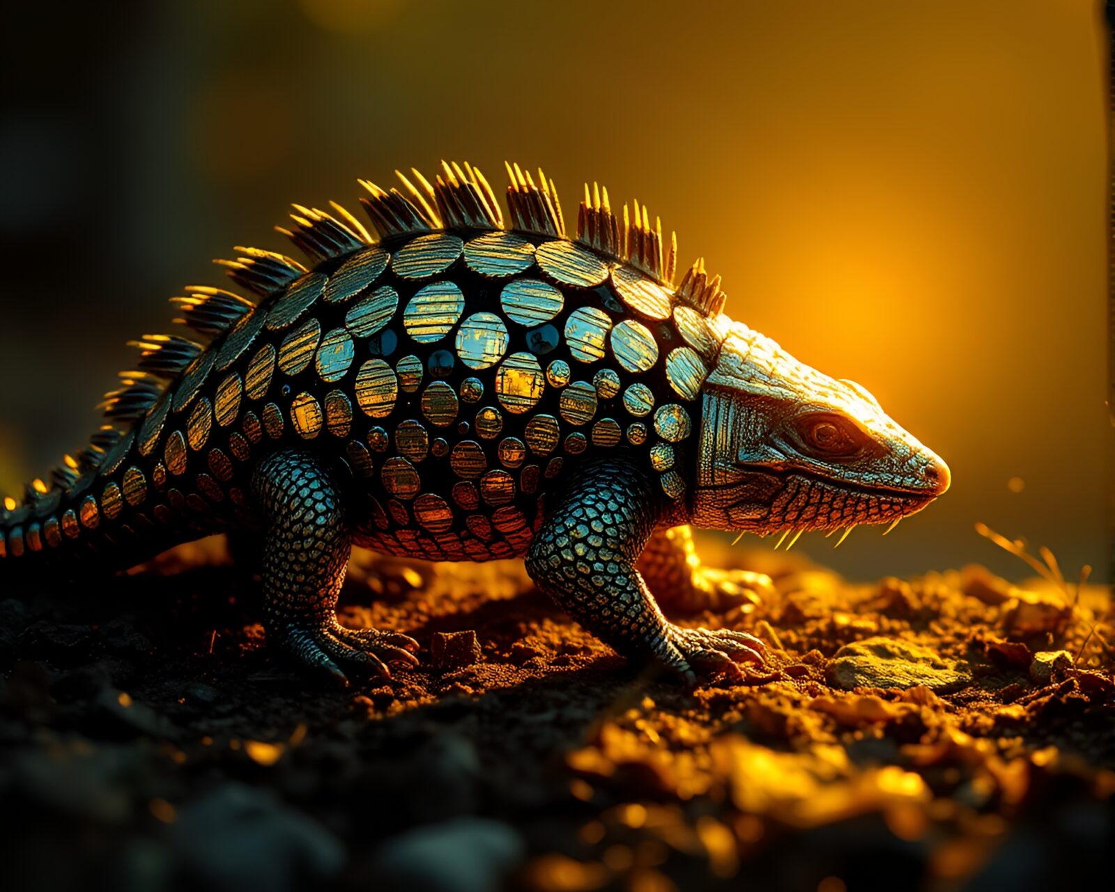 8-bit style armadillo illuminated by golden morning light
