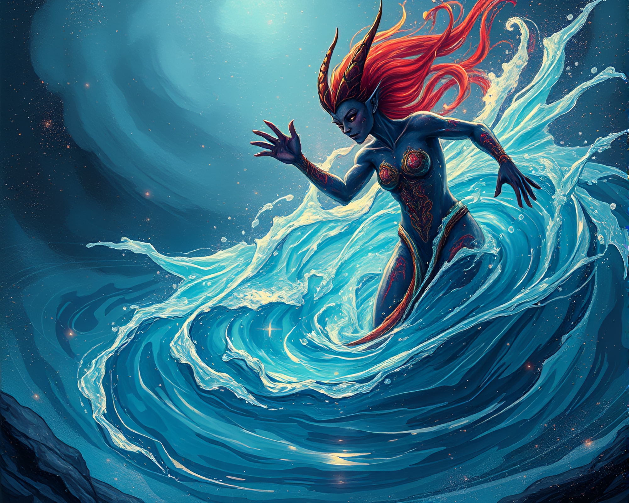 Cyberpunk Djinn Amidst Water Whirlpool – free AI stock image