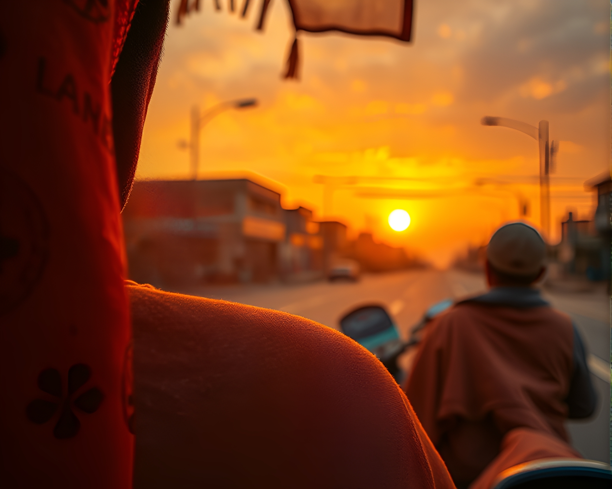 Embroidered Rickshaw in Thermal Sunset Glow – free AI stock image