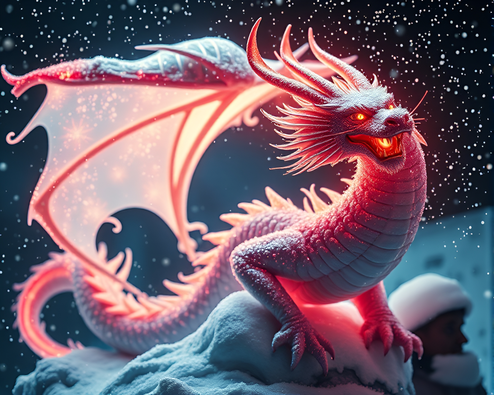 Celestial Dragon in Noir Snowscape – free AI stock image