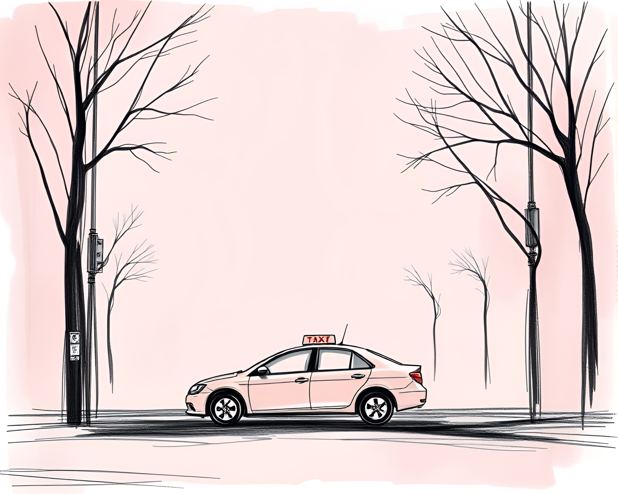 Hover Taxi in Blush Pink Frame Sketch – free AI stock image