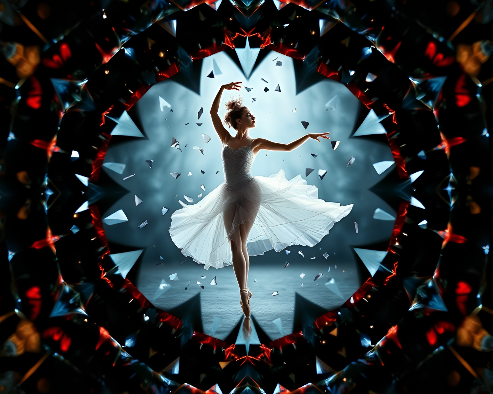Ballet dancer in kaleidoscope world of crystal vignettes – free AI stock image