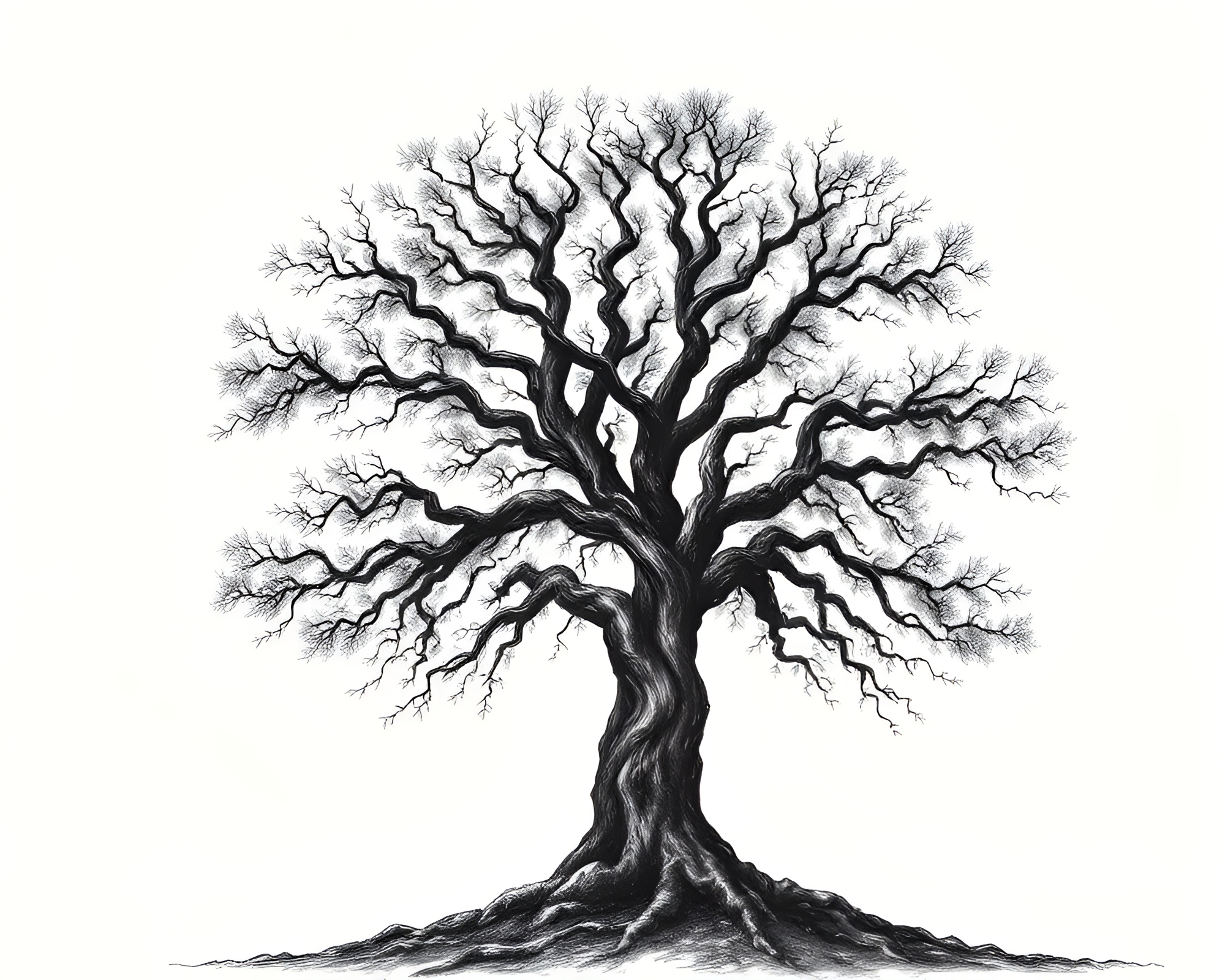 Ancient Tree Etched in Charcoal Vector Art – free AI stock image