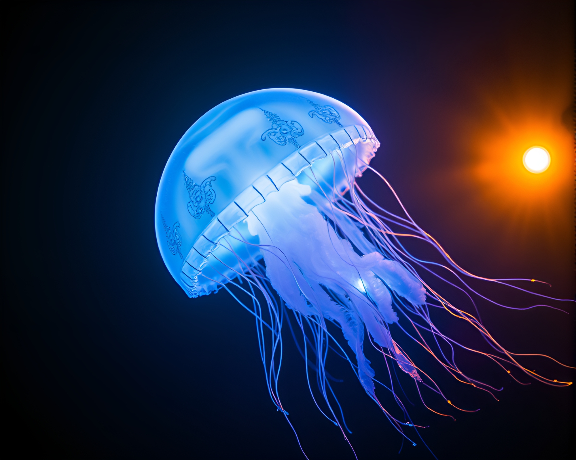 Bioluminescent Jellyfish Under Sun Glare – free AI stock image