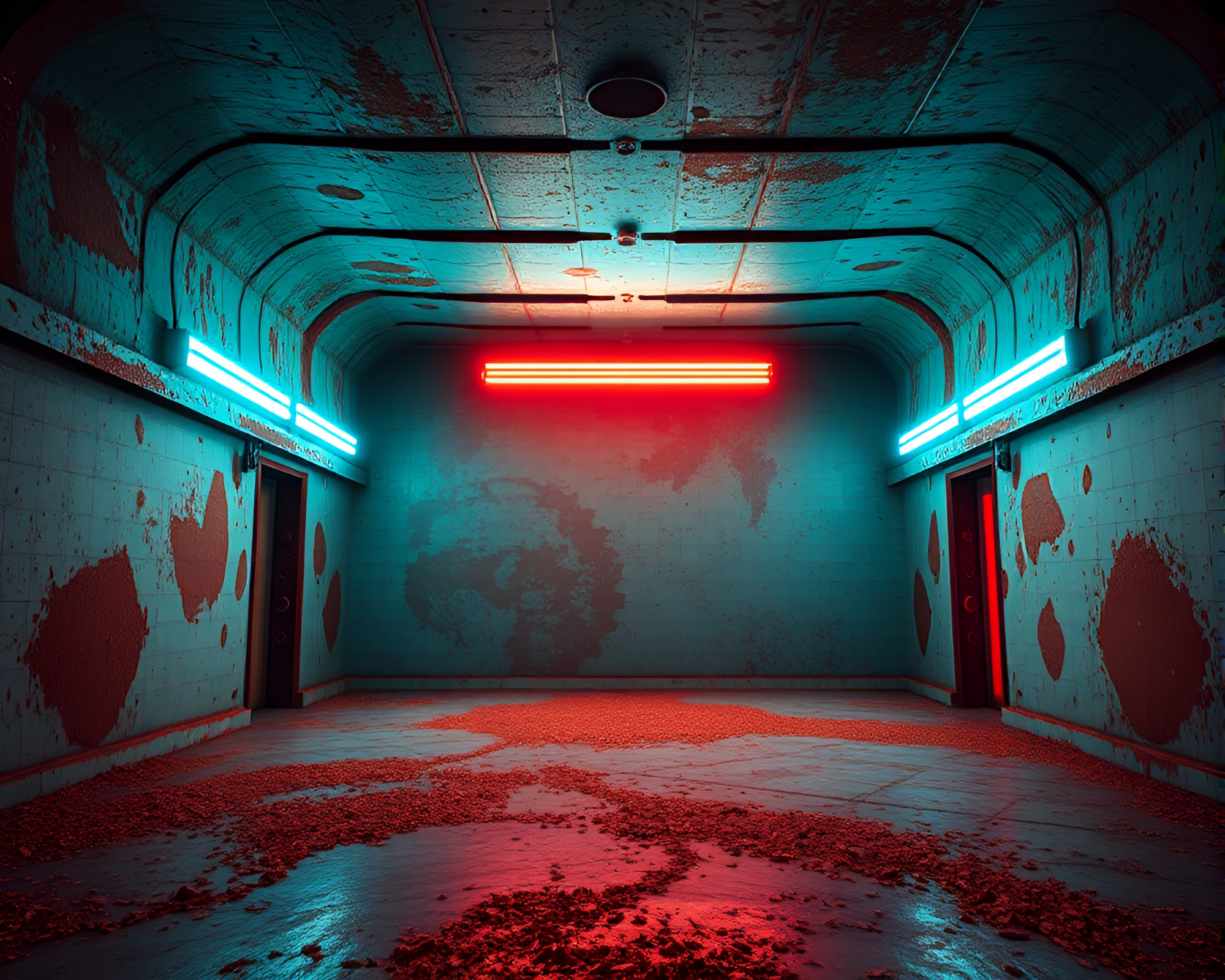Rustic Virtual Reality Hub with Turquoise Calm Neon Lighting – free AI stock image