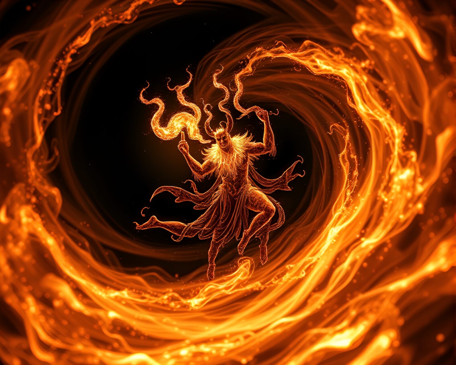 Fantasy satyr in glowing torchlight data vortex art