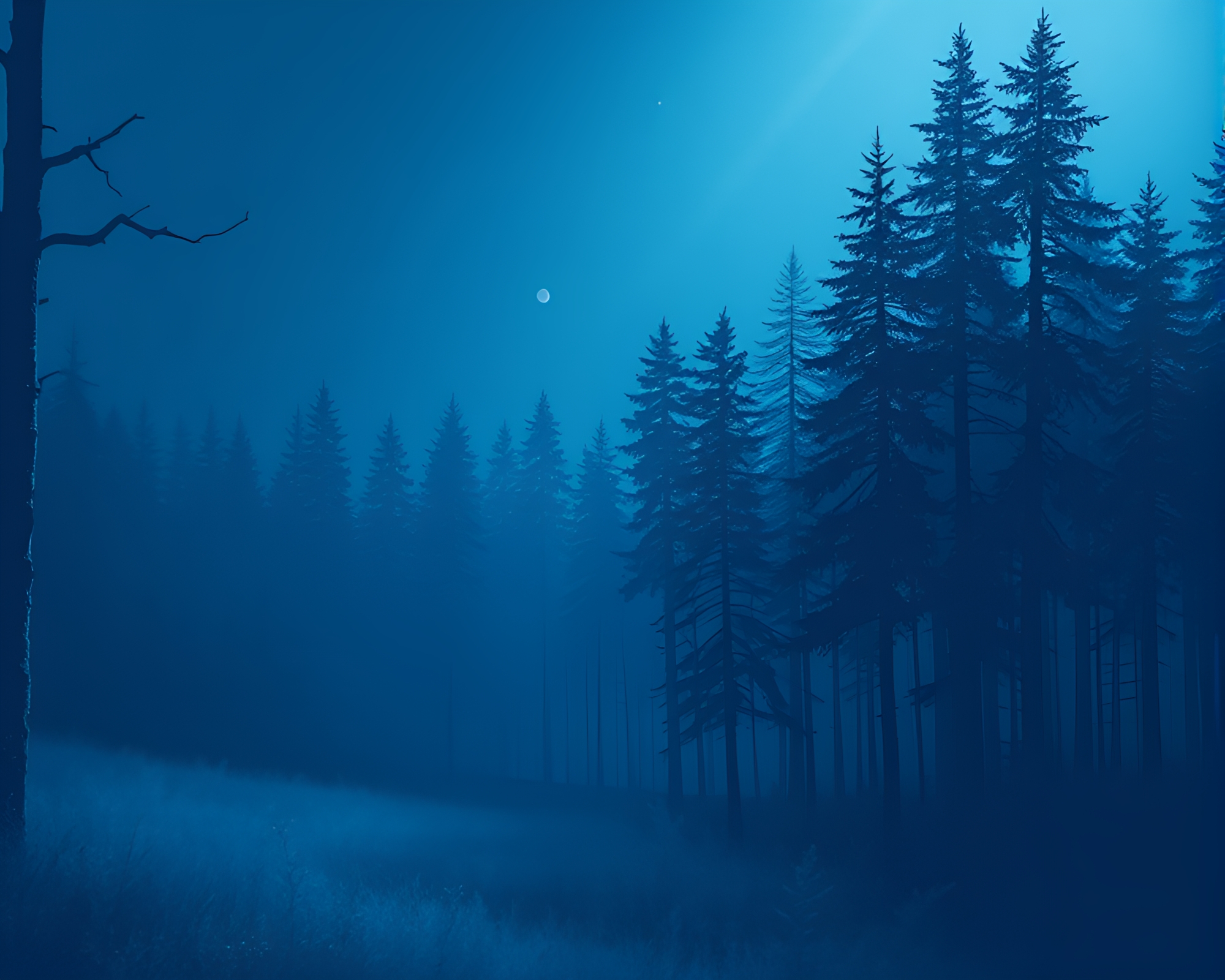 Enchanted Forest: Sapphire Tones in Detailed Line Art – free AI stock image