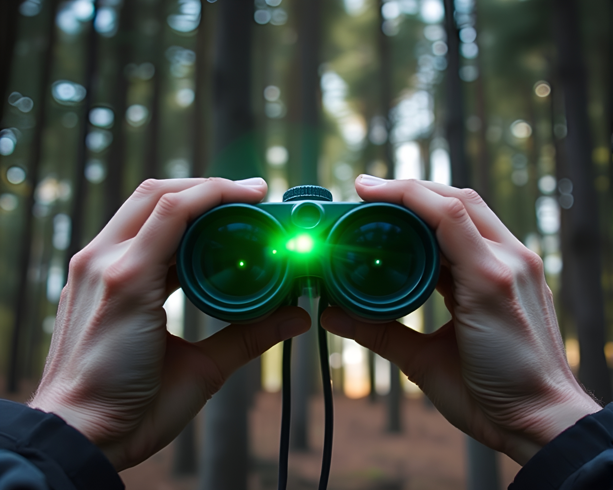 Enchanted Forest Viewing Through Pixelated Binoculars – free AI stock image