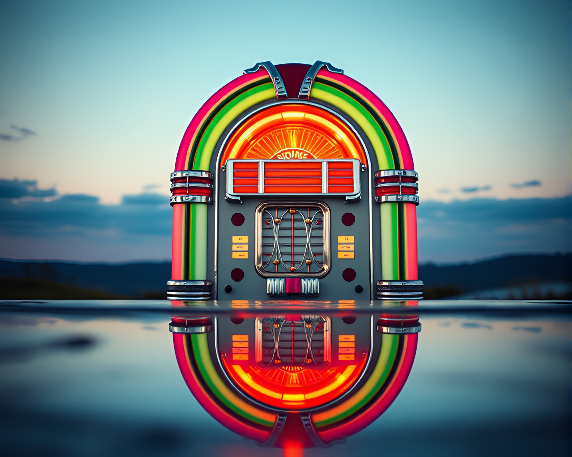 Double Reflections in Retro Jukebox Pastel Dream – free AI stock image